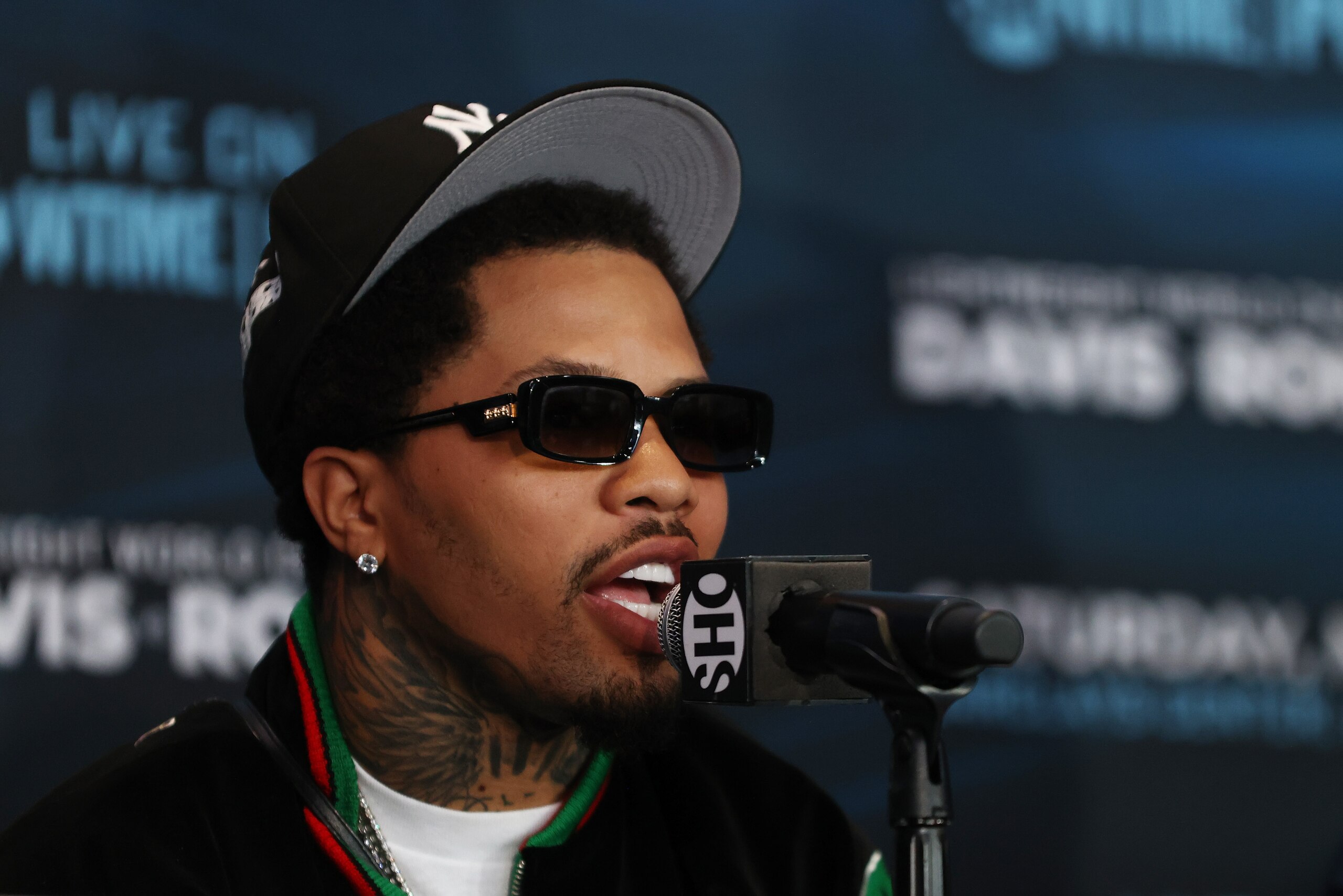 BROOKLYN, NEW YORK - APRIL 07: Gervonta Davis answers questions during a press conference at Barclays Center on April 07, 2022 in Brooklyn, New York. (Photo by Mike Stobe/Getty Images)