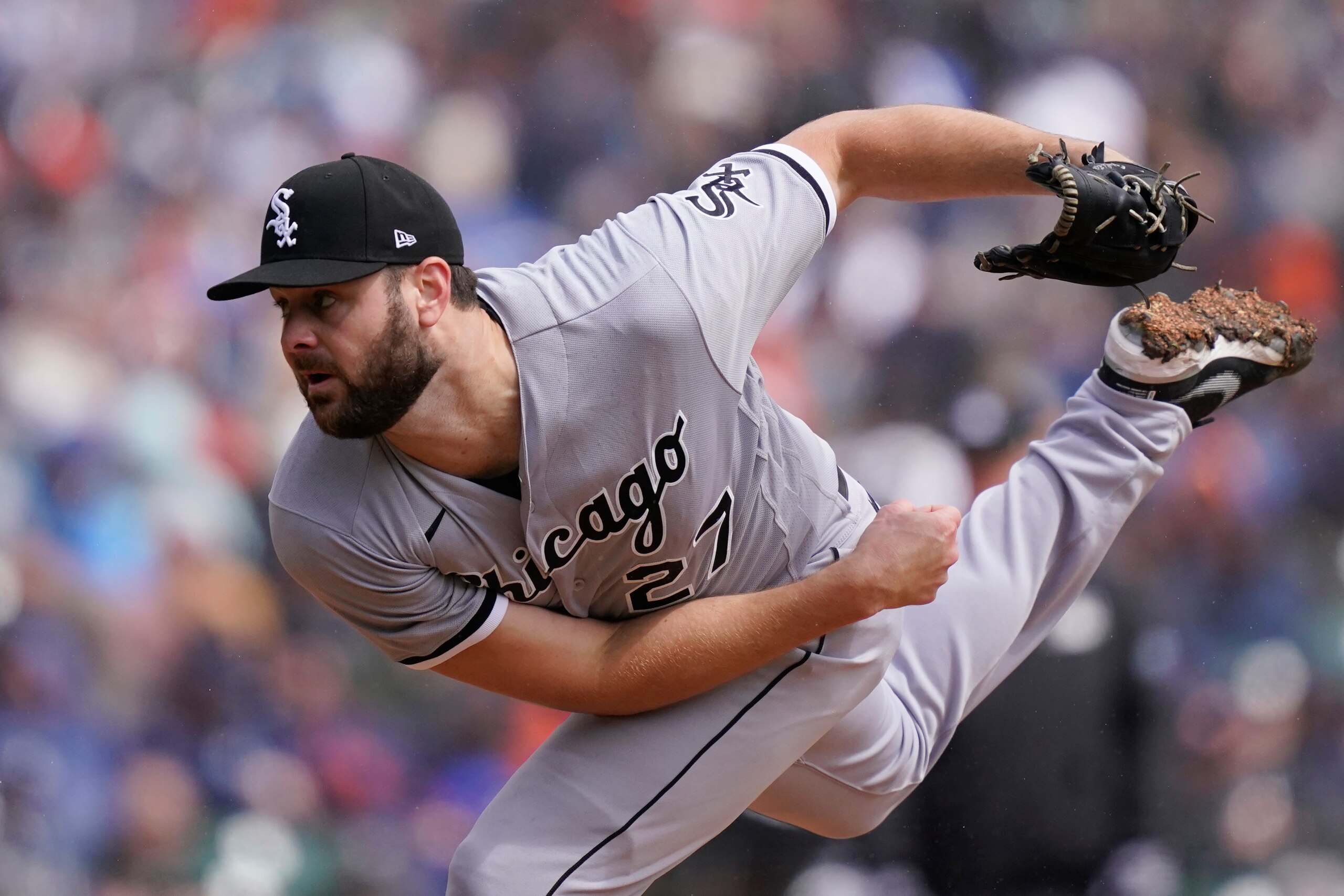 Chicago White Sox starting pitcher Lucas Giolito throws during the third inning of a baseball game against the Detroit Tigers, Friday, April 8, 2022, in Detroit. (AP Photo/Carlos Osorio) Chicago White Sox starting pitcher Lucas Giolito throws during the third inning of a baseball game against the Detroit Tigers, Friday, April 8, 2022, in Detroit. (AP Photo/Carlos Osorio)