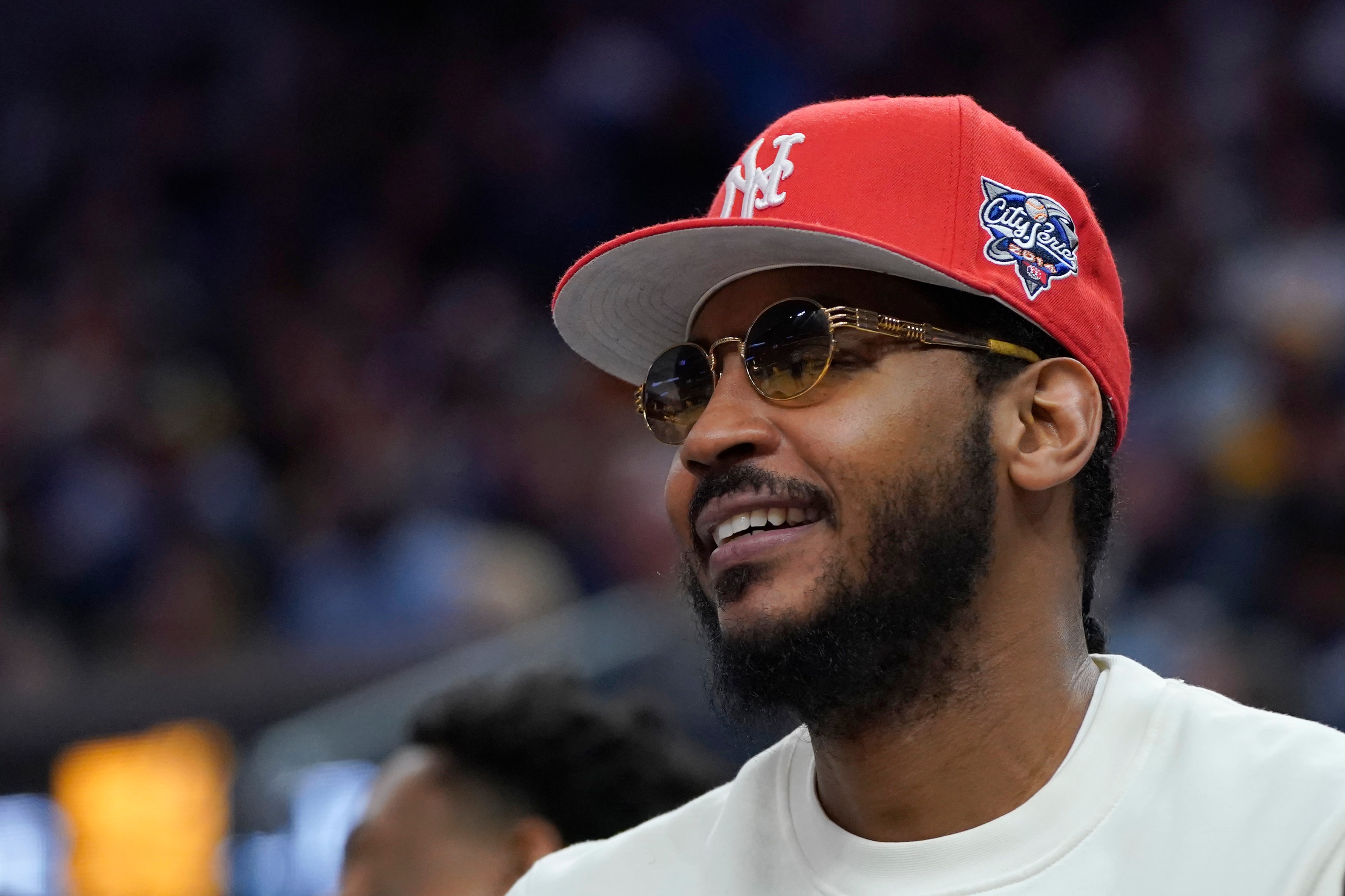 Los Angeles Lakers forward Carmelo Anthony during an NBA basketball game against the Golden State Warriors in San Francisco, Thursday, April 7, 2022. (AP Photo/Jeff Chiu)