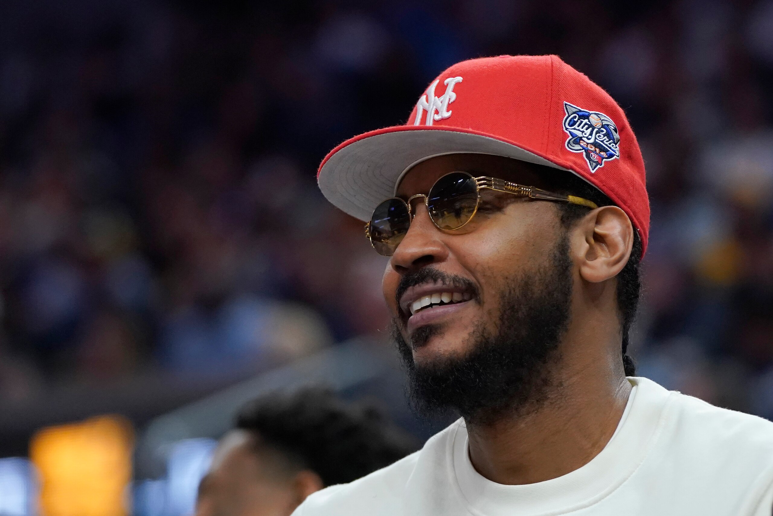 Los Angeles Lakers forward Carmelo Anthony during an NBA basketball game against the Golden State Warriors in San Francisco, Thursday, April 7, 2022. (AP Photo/Jeff Chiu)