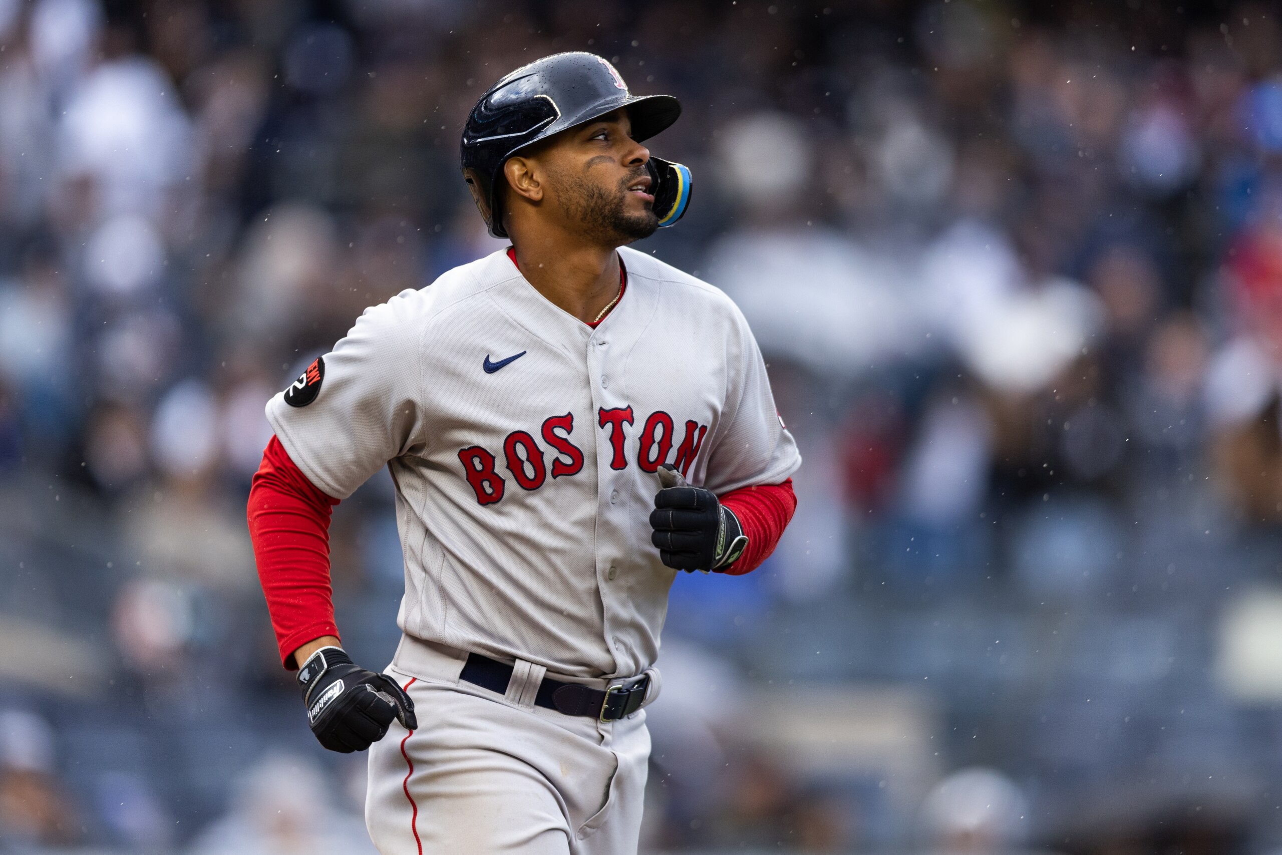NEW YORK, NEW YORK - APRIL 09: Xander Bogaerts #2 of the Boston Red Sox in action during the fifth inning of the game against the New York Yankees at Yankee Stadium on April 09, 2022 in New York City. (Photo by Dustin Satloff/Getty Images)