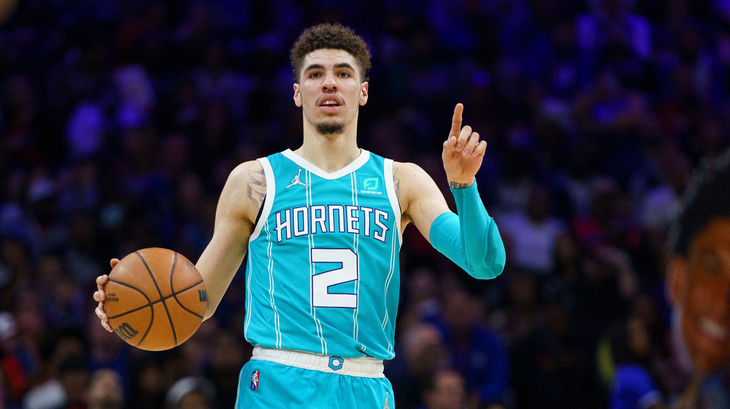 Charlotte Hornets' LaMelo Ball in action during an NBA basketball game against the Philadelphia 76ers, Saturday, April 2, 2022, in Philadelphia. (AP Photo/Chris Szagola)