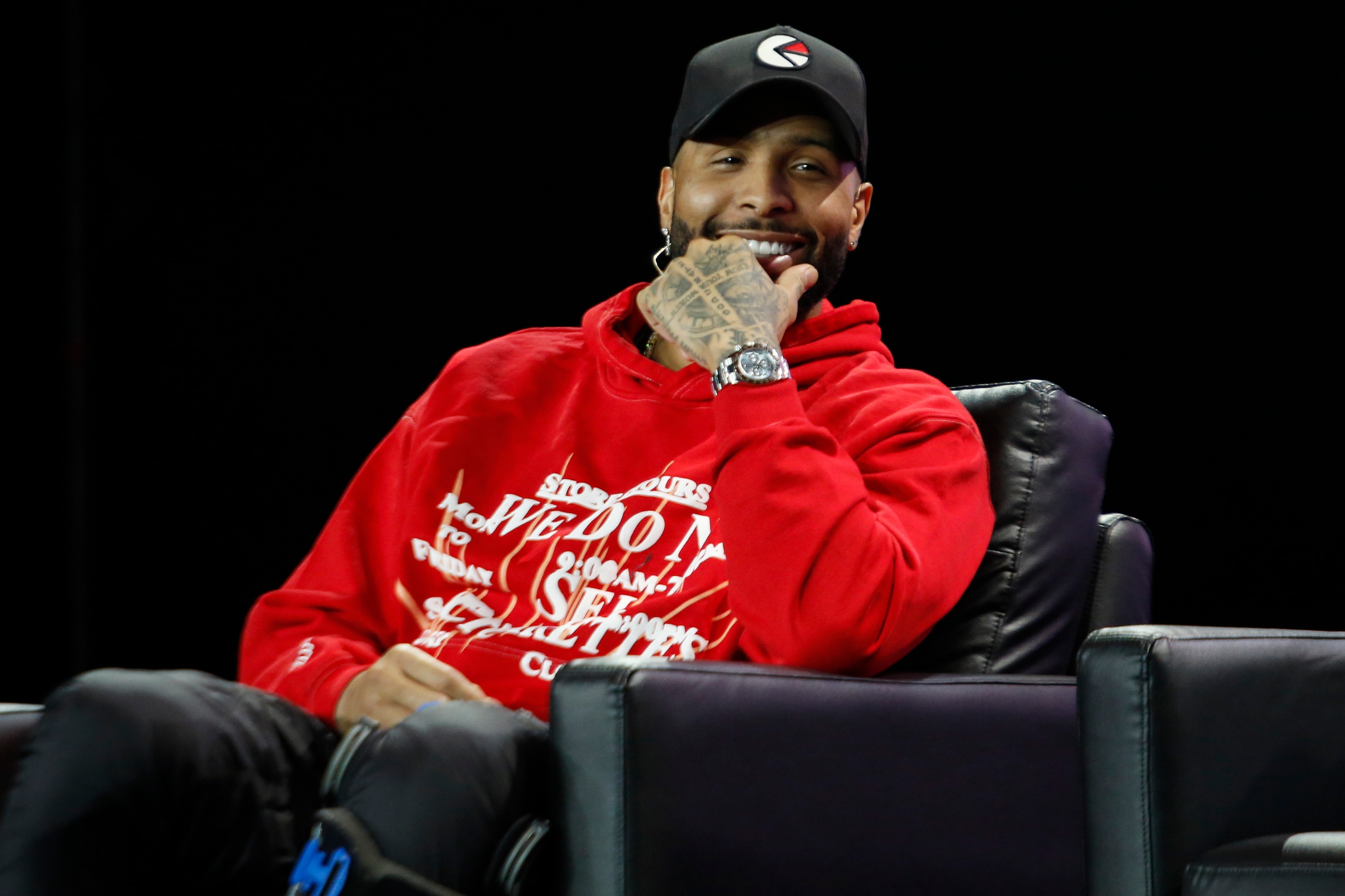 MIAMI, FLORIDA - APRIL 7: Odell Beckham Jr, professional football player, investor, and entrepreneur, speaks during the Bitcoin 2022 Conference at the Miami Beach Convention Center on April 7, 2022 in Miami, Florida. The worlds largest bitcoin conference runs from April 6-9, expecting over 30,000 people in attendance and over 7 million live stream viewers worldwide.(Photo by Marco Bello/Getty Images)