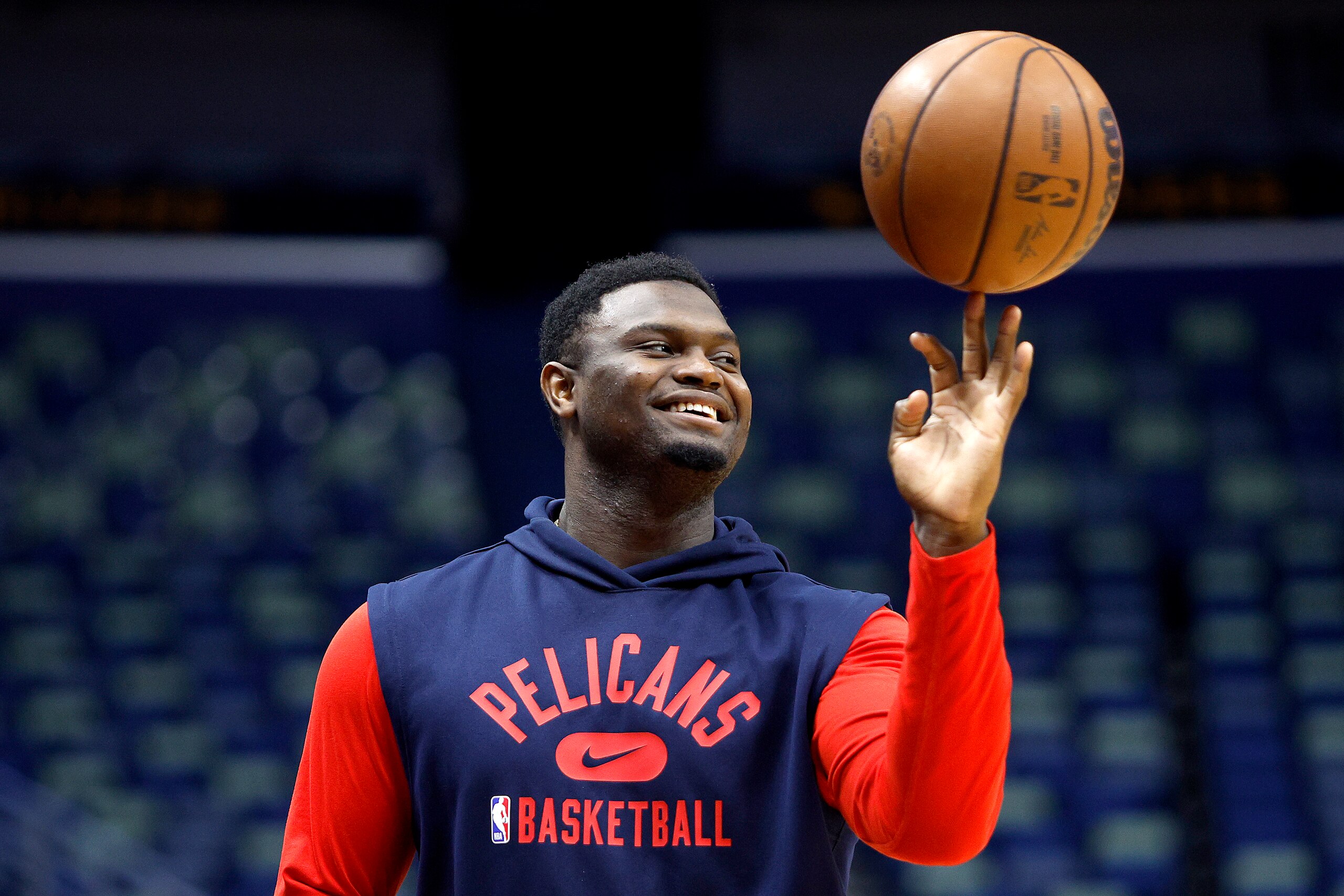 NEW ORLEANS, LOUISIANA - MARCH 27: Zion Williamson #1 of the New Orleans Pelicans stands on the court prior to the start of an NBA game against the Los Angeles Lakers at Smoothie King Center on March 27, 2022 in New Orleans, Louisiana. NOTE TO USER: User expressly acknowledges and agrees that, by downloading and or using this photograph, User is consenting to the terms and conditions of the Getty Images License Agreement. (Photo by Sean Gardner/Getty Images)