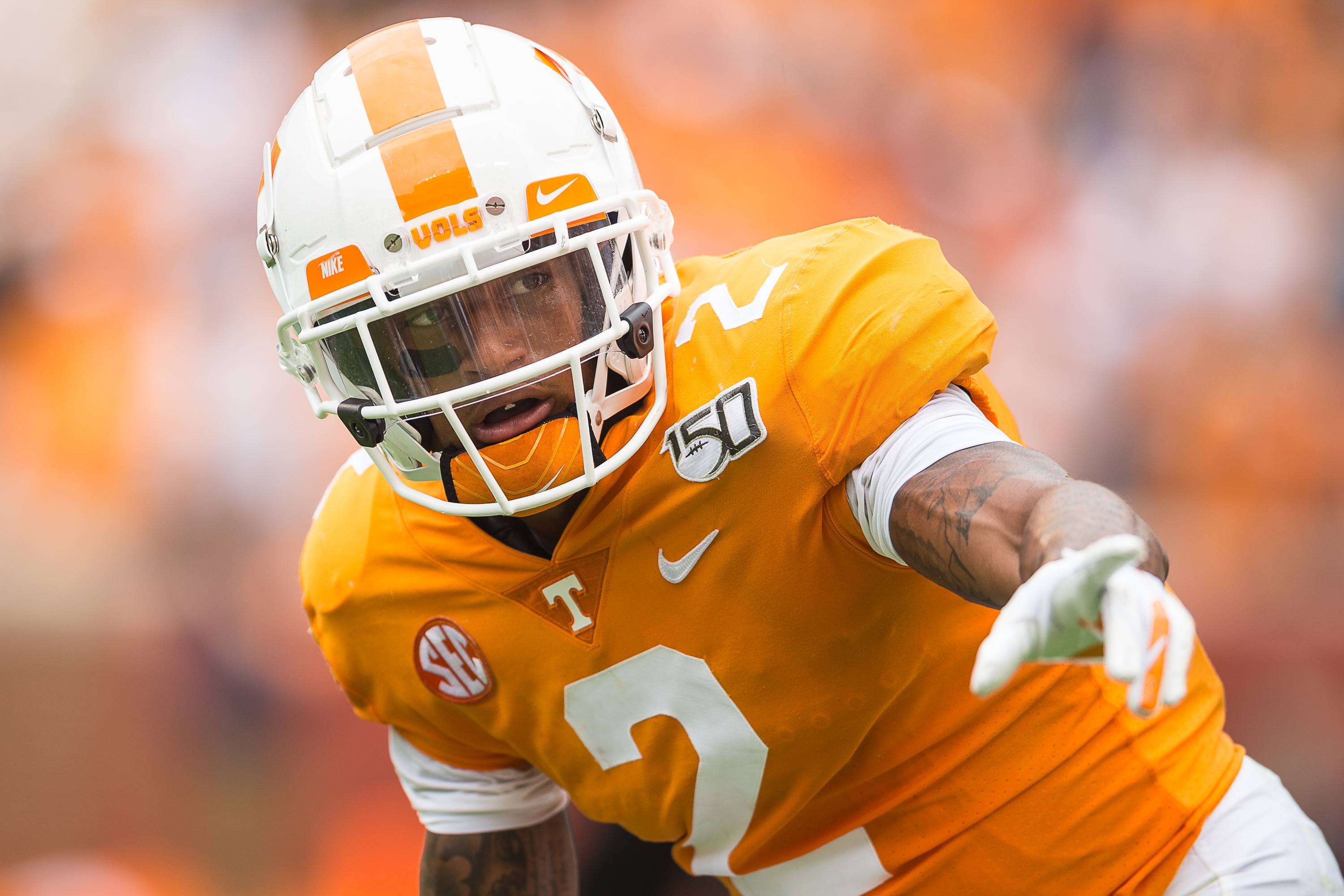 KNOXVILLE, TN - SEPTEMBER 14: Tennessee Volunteers defensive back Alontae Taylor (2) playing during a college football game between the Tennessee Volunteers and Chattanooga Mocs on September 14, 2019, at Neyland Stadium in Knoxville, TN. (Photo by Bryan Lynn/Icon Sportswire via Getty Images)