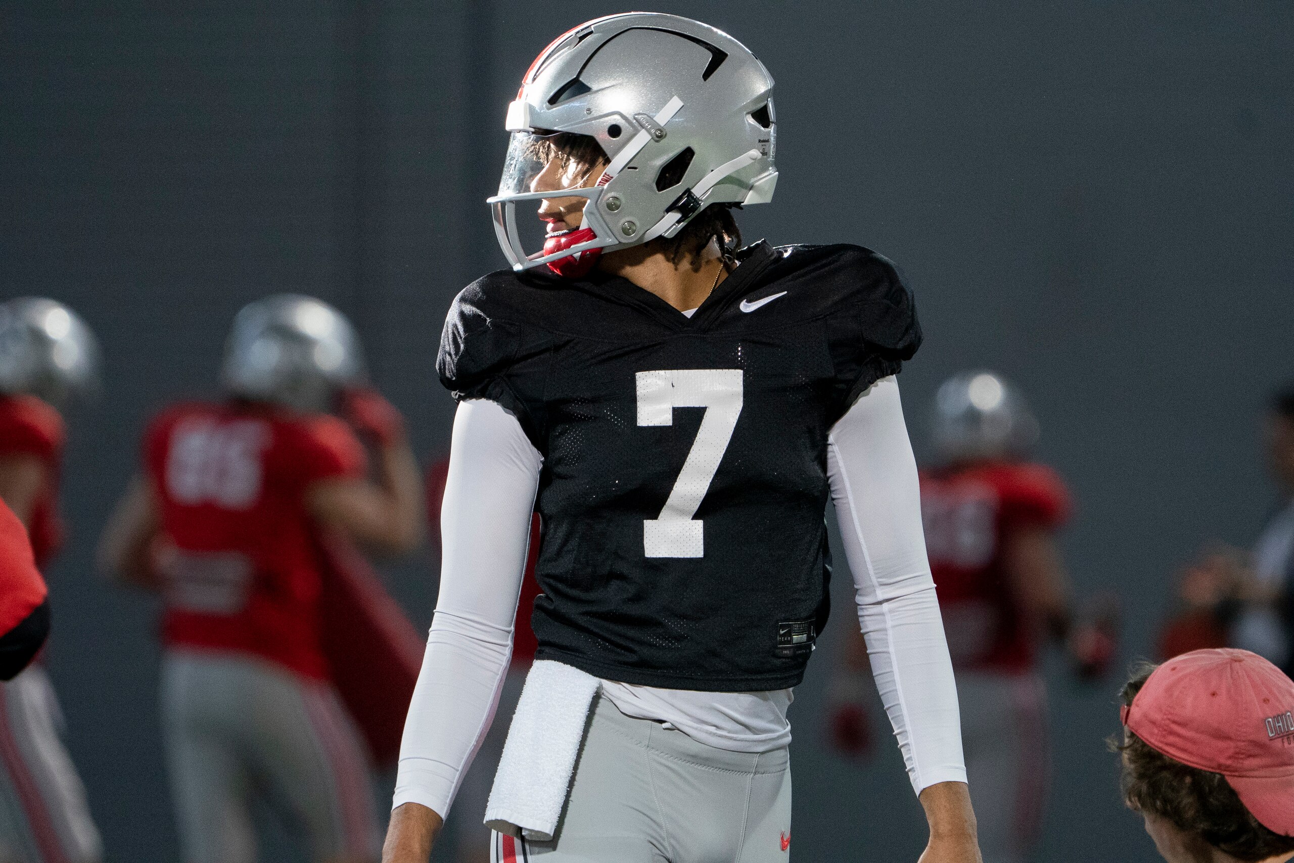 COLUMBUS, OH - MARCH 29: C.J. Stroud #7 of the Ohio State Buckeyes during spring practice held at the Woody Hayes Athletic Center in Columbus, Ohio on March 29, 2022. (Photo by Jason Mowry/Icon Sportswire via Getty Images)