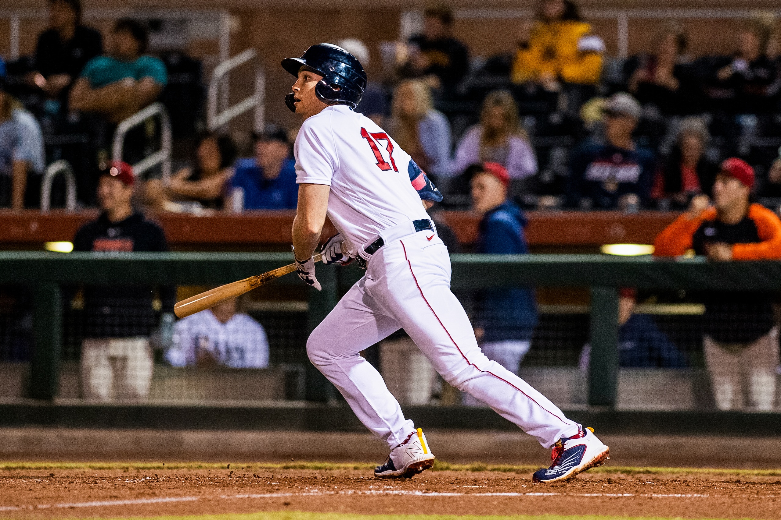 SCOTTSDALE, AZ - OCTOBER 22: Triston Casas #17 of the Scottsdale Scorpions bats during the game between the Peoria Javelinas and the Scottsdale Scorpions at Scottsdale Stadium on Friday, October 22, 2021 in Scottsdale, Arizona. (Photo by Taylor Jackson/MLB Photos via Getty Images)