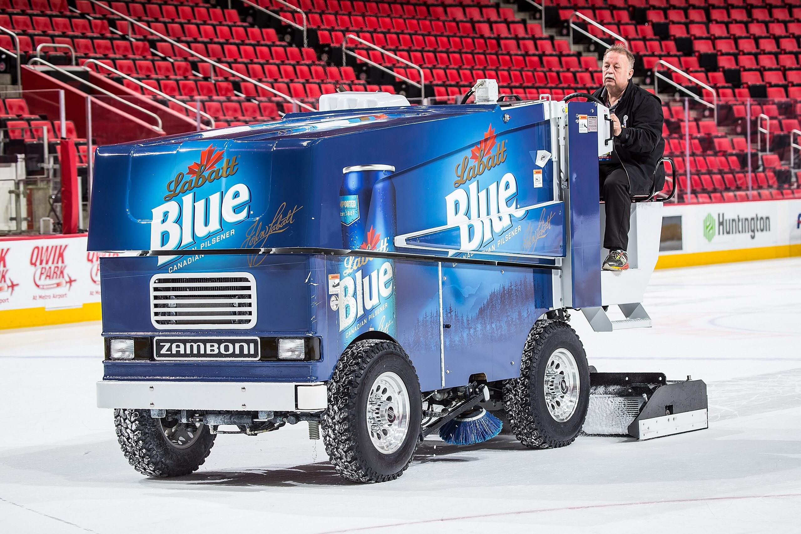 DETROIT, MI - MARCH 27: Zamboni driver Al Sobotka resurfaces the ice prior to an NHL game between the Detroit Red Wings and the Pittsburgh Penguins at Little Caesars Arena on March 27, 2018 in Detroit, Michigan. (Photo by Dave Reginek/NHLI via Getty Images)