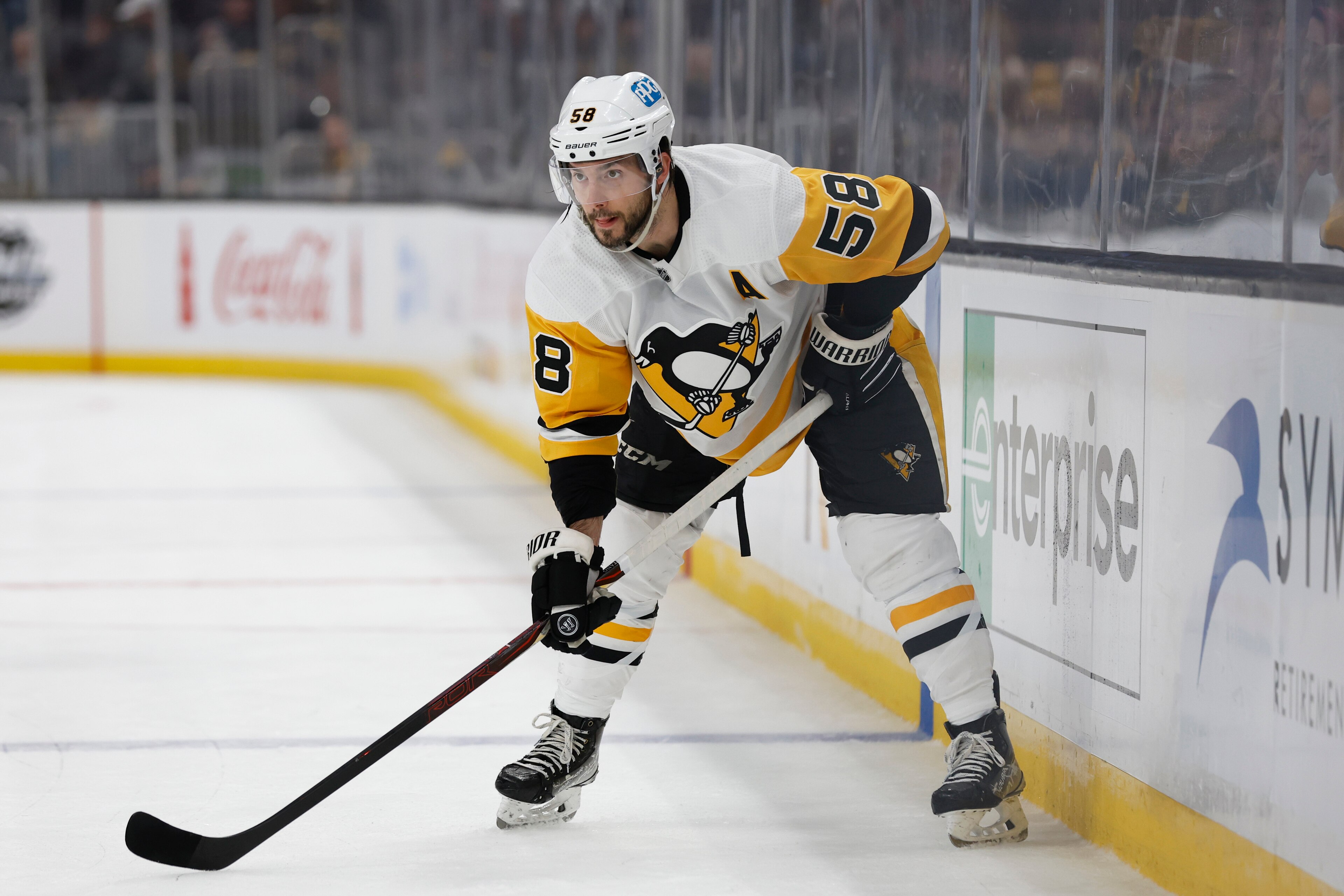 Pittsburgh Penguins' Kris Letang during the third period of an NHL hockey game against the Boston Bruins Saturday, April 16, 2022, in Boston. (AP Photo/Winslow Townson) Pittsburgh Penguins' Kris Letang during the third period of an NHL hockey game against the Boston Bruins Saturday, April 16, 2022, in Boston. (AP Photo/Winslow Townson)