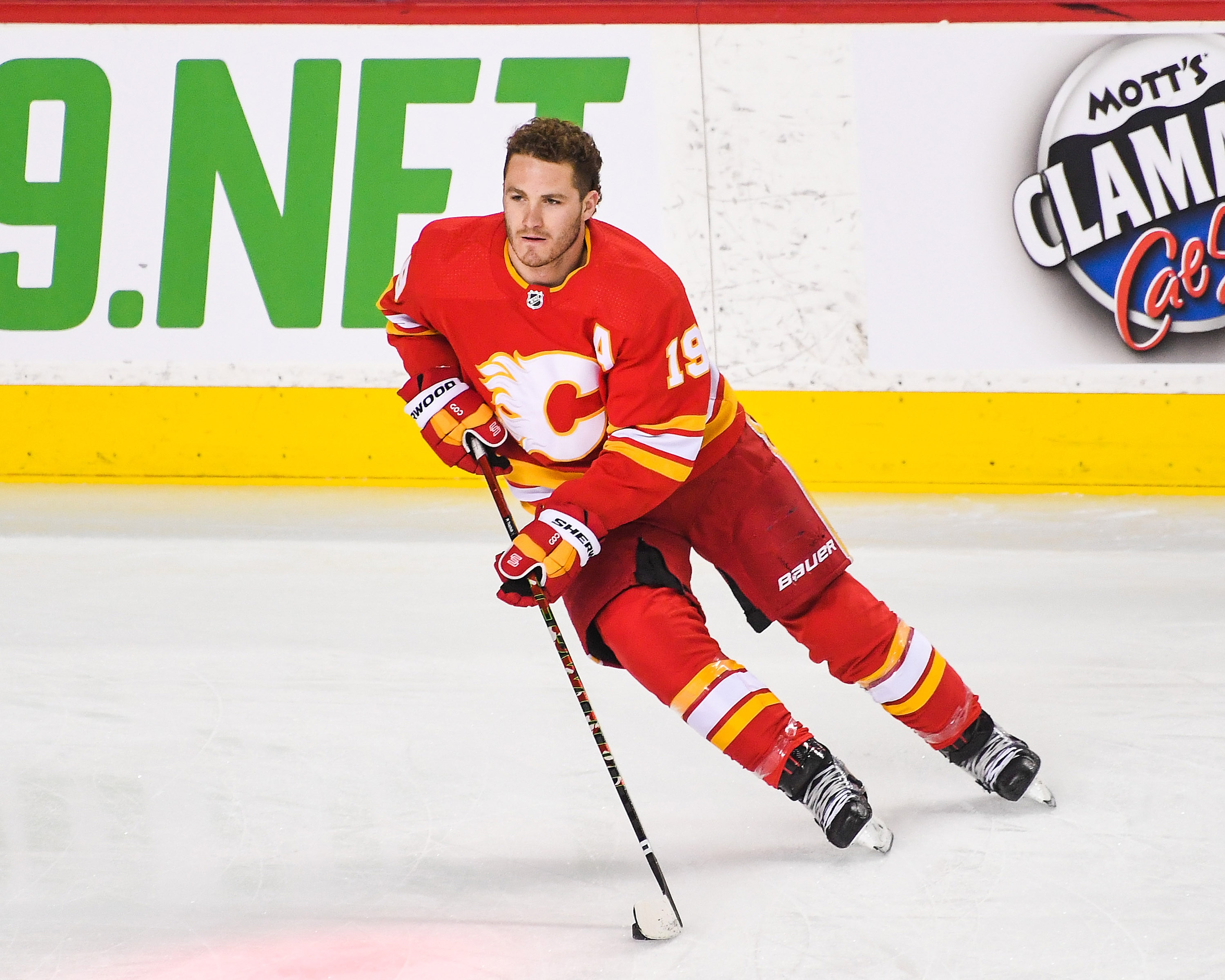 CALGARY, AB - APRIL 12: Matthew Tkachuk #19 of the Calgary Flames in action against the Seattle Kraken during an NHL game at Scotiabank Saddledome on April 12, 2022 in Calgary, Alberta, Canada. (Photo by Derek Leung/Getty Images)
