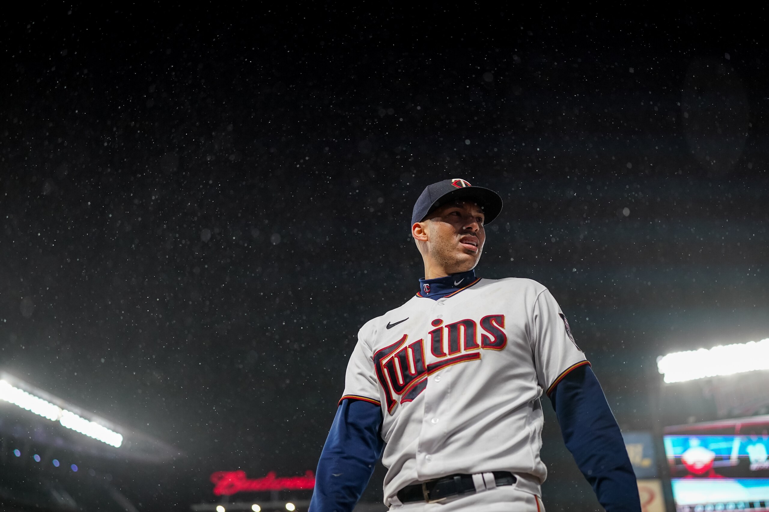 MINNEAPOLIS, MN - APRIL 12: Carlos Correa #4 of the Minnesota Twins looks on against the Los Angeles Dodgers on April 12, 2022 at Target Field in Minneapolis, Minnesota. (Photo by Brace Hemmelgarn/Minnesota Twins/Getty Images) MINNEAPOLIS, MN - APRIL 12: Carlos Correa #4 of the Minnesota Twins looks on against the Los Angeles Dodgers on April 12, 2022 at Target Field in Minneapolis, Minnesota. (Photo by Brace Hemmelgarn/Minnesota Twins/Getty Images)