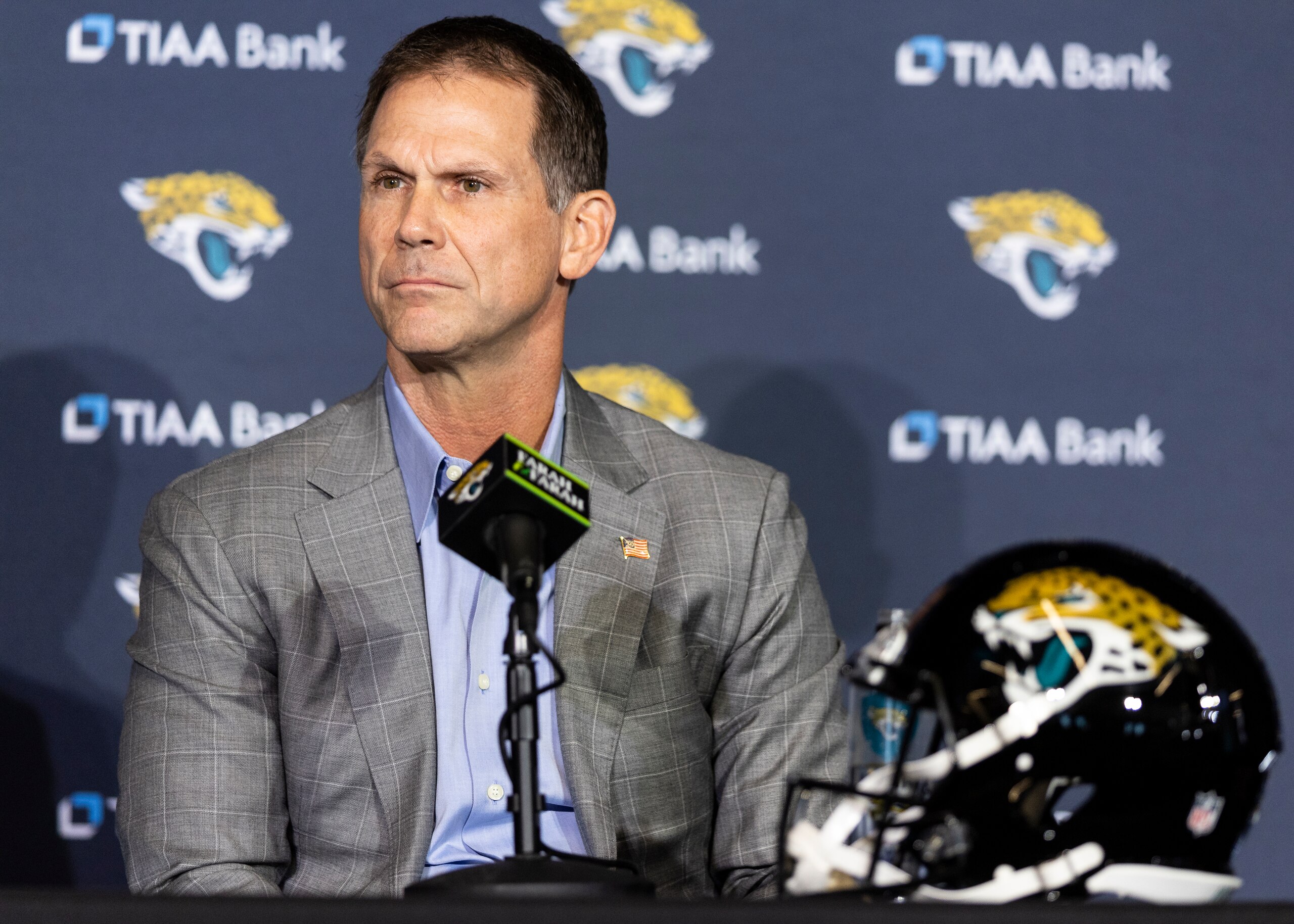 JACKSONVILLE, FLORIDA - FEBRUARY 05: Trent Baalke, General Manager of the Jacksonville Jaguars, looks on during a press conference introducing Doug Pederson as the new Head Coach of the Jacksonville Jaguars at TIAA Bank Stadium on February 05, 2022 in Jacksonville, Florida. (Photo by James Gilbert/Getty Images)