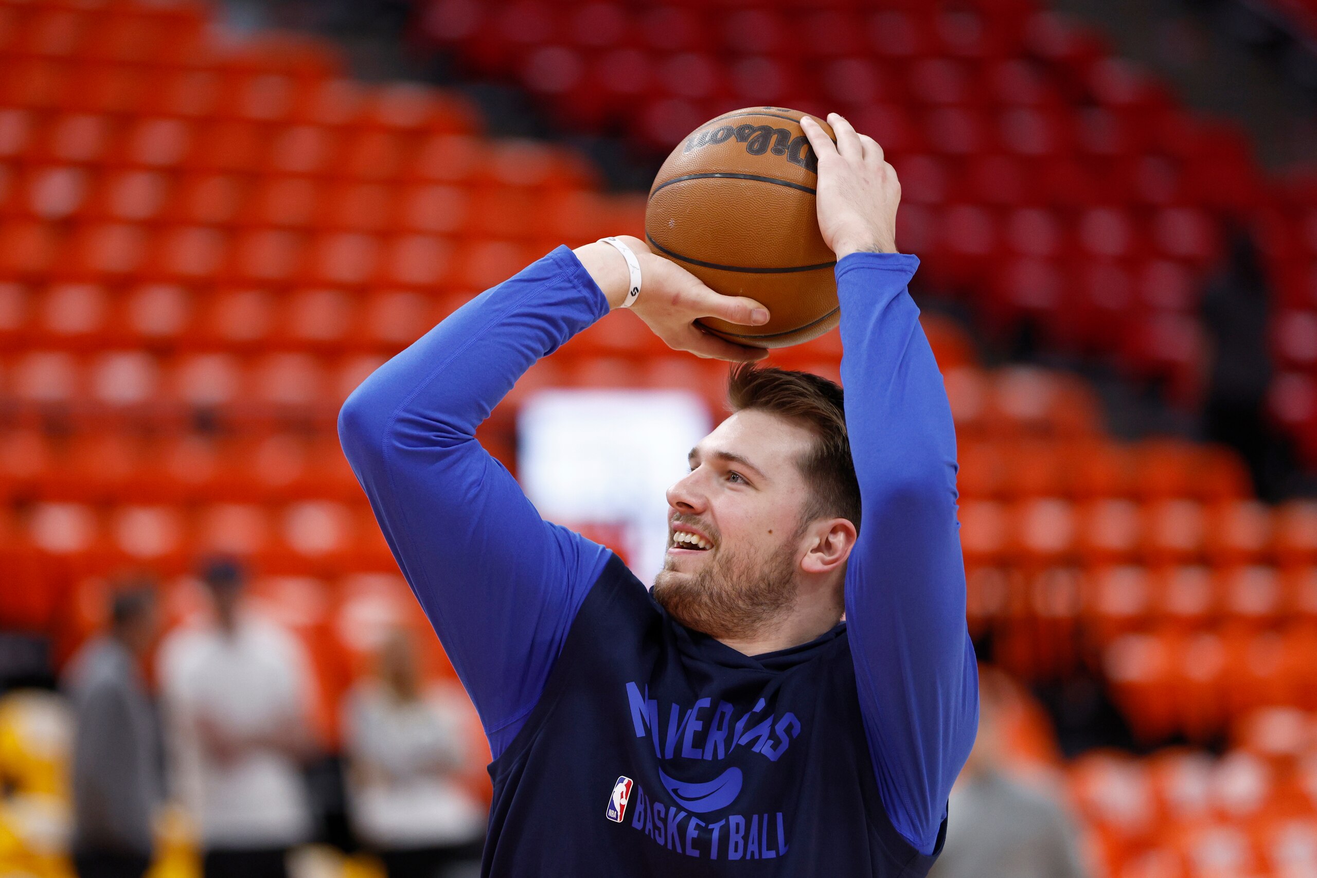 SALT LAKE CITY, UT - APRIL 21: Luka Doncic #77 of the Dallas Mavericks warms up before the game against the Utah Jazzduring Round 1 Game 3 of the NBA Playoffs on April 21, 2022 at vivint.SmartHome Arena in Salt Lake City, Utah. NOTE TO USER: User expressly acknowledges and agrees that, by downloading and or using this Photograph, User is consenting to the terms and conditions of the Getty Images License Agreement. Mandatory Copyright Notice: Copyright 2022 NBAE (Photo by Jeff Swinger/NBAE via Getty Images)