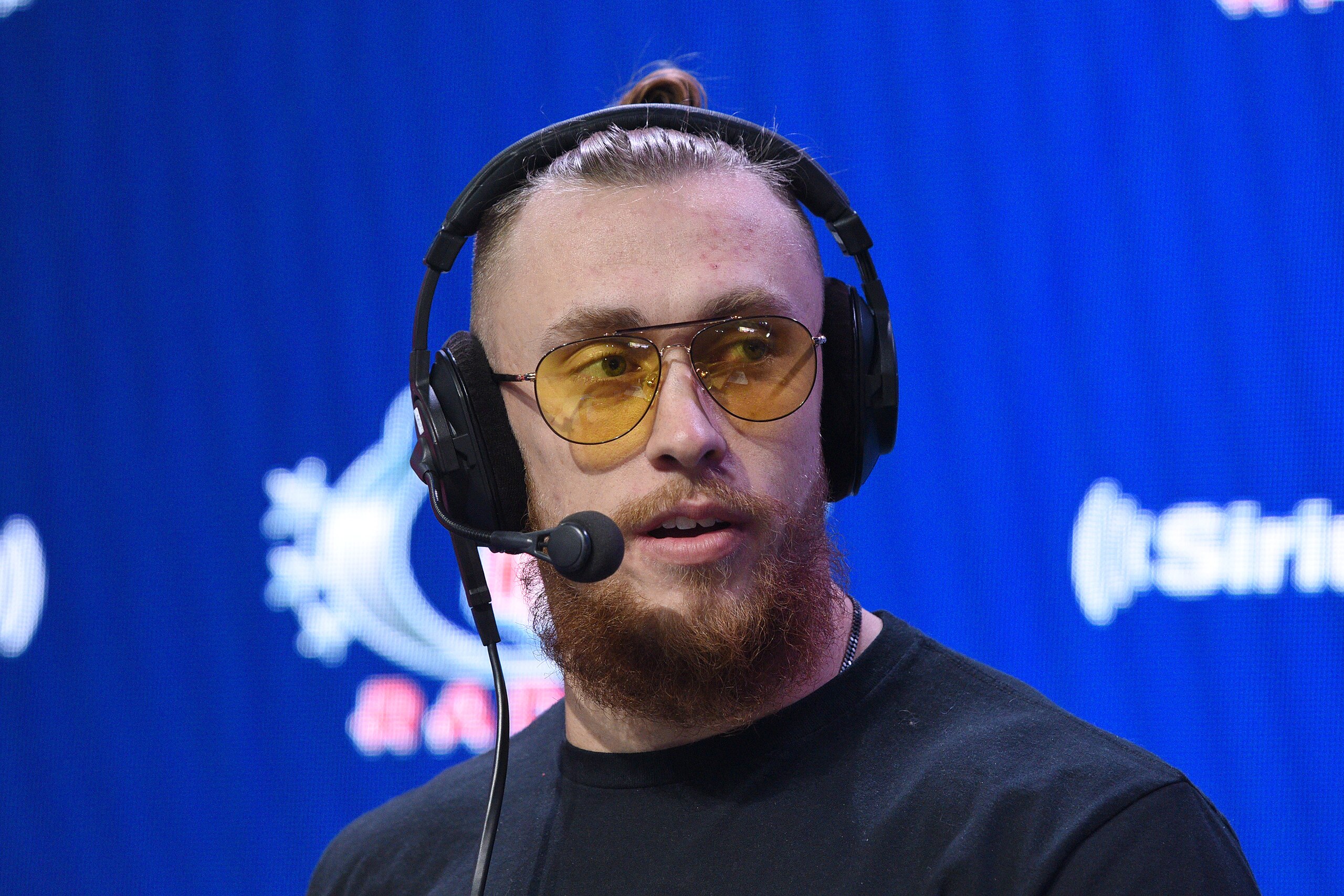 LOS ANGELES, CALIFORNIA - FEBRUARY 11: George Kittle of the San Francisco 49ers speaks during an interview on day 3 of SiriusXM At Super Bowl LVI on February 11, 2022 in Los Angeles, California. (Photo by Vivien Killilea/Getty Images for SiriusXM )