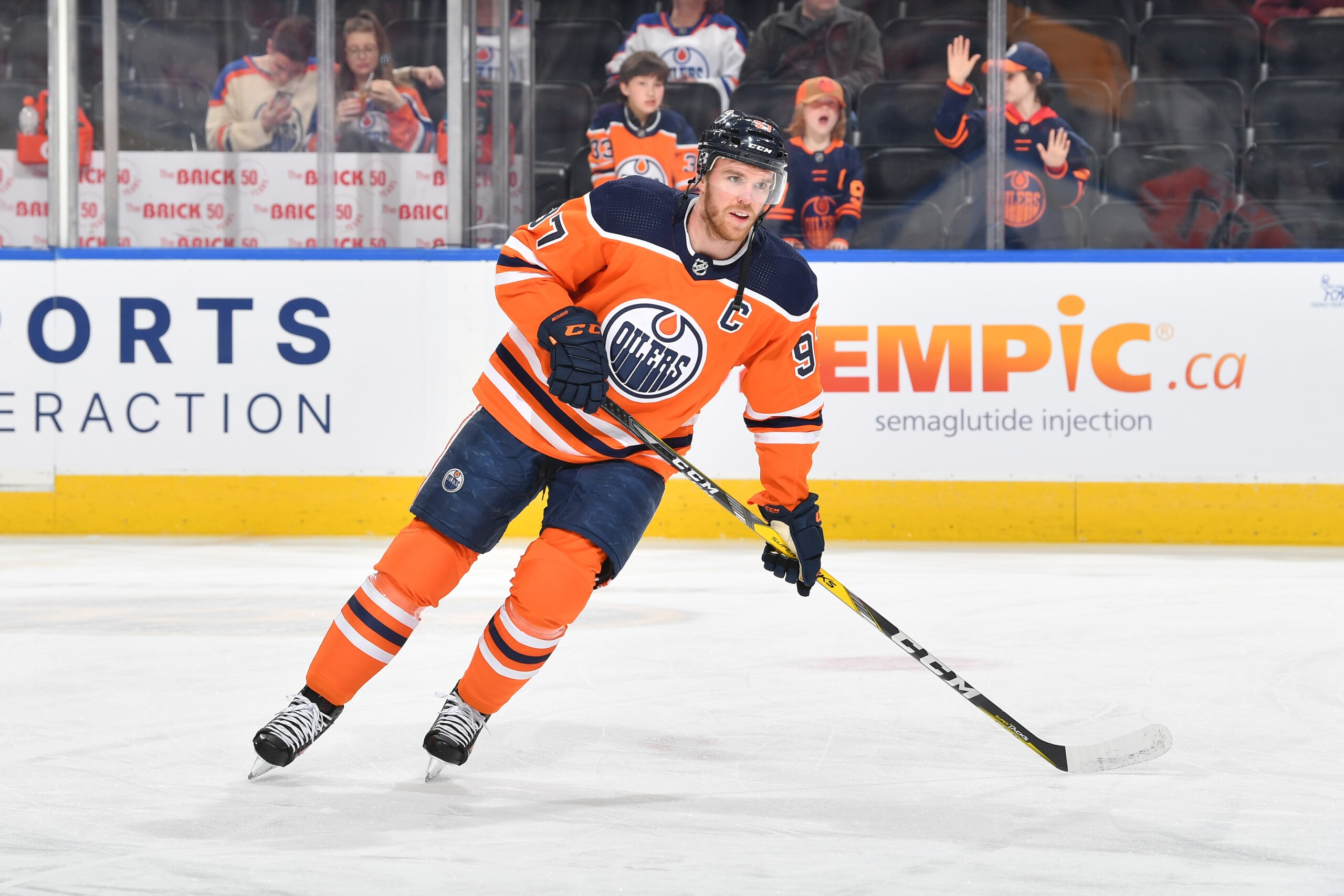 EDMONTON, AB - APRIL 22: Connor McDavid #97 of the Edmonton Oilers warms up prior to the game against the Colorado Avalanche on April 22, 2022 at Rogers Place in Edmonton, Alberta, Canada. (Photo by Andy Devlin/NHLI via Getty Images)