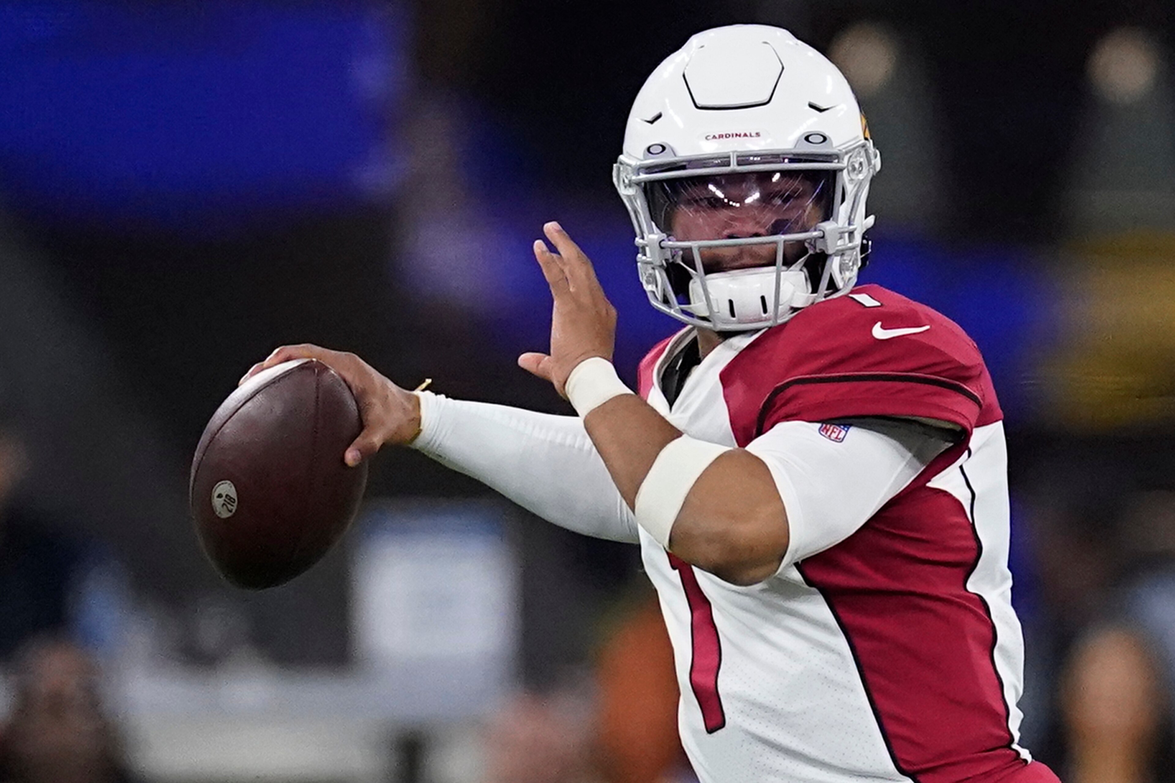 Arizona Cardinals quarterback Kyler Murray (1) passes against the Los Angeles Rams during the second half of an NFL wild-card playoff football game in Inglewood, Calif., Monday, Jan. 17, 2022. (AP Photo/Marcio Jose Sanchez) Arizona Cardinals quarterback Kyler Murray (1) passes against the Los Angeles Rams during the second half of an NFL wild-card playoff football game in Inglewood, Calif., Monday, Jan. 17, 2022. (AP Photo/Marcio Jose Sanchez)