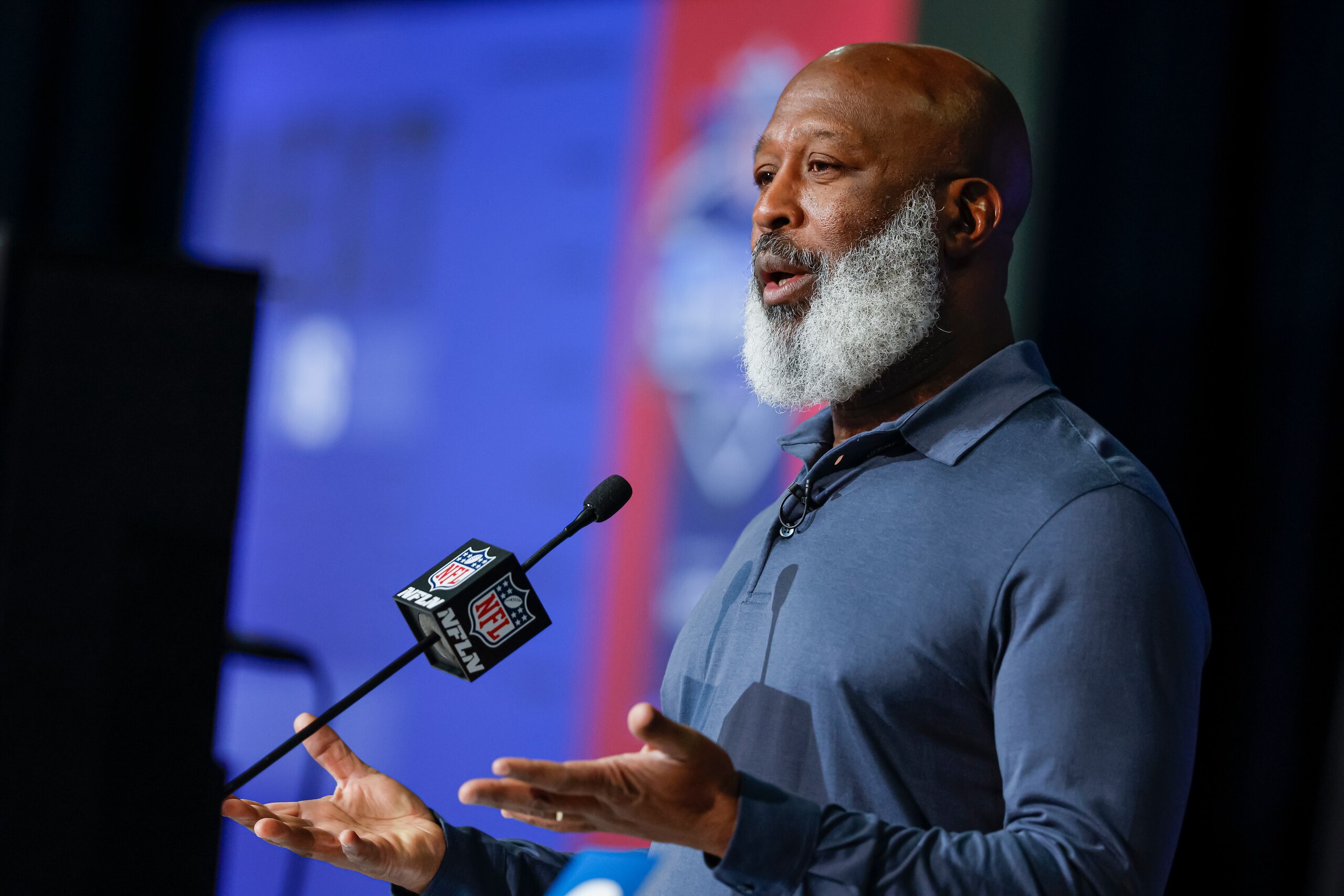 INDIANAPOLIS, IN - MAR 02: Head coach, Lovie Smith of the Houston Texans speaks to reporters during the NFL Draft Combine at the Indiana Convention Center on March 2, 2022 in Indianapolis, Indiana. (Photo by Michael Hickey/Getty Images)