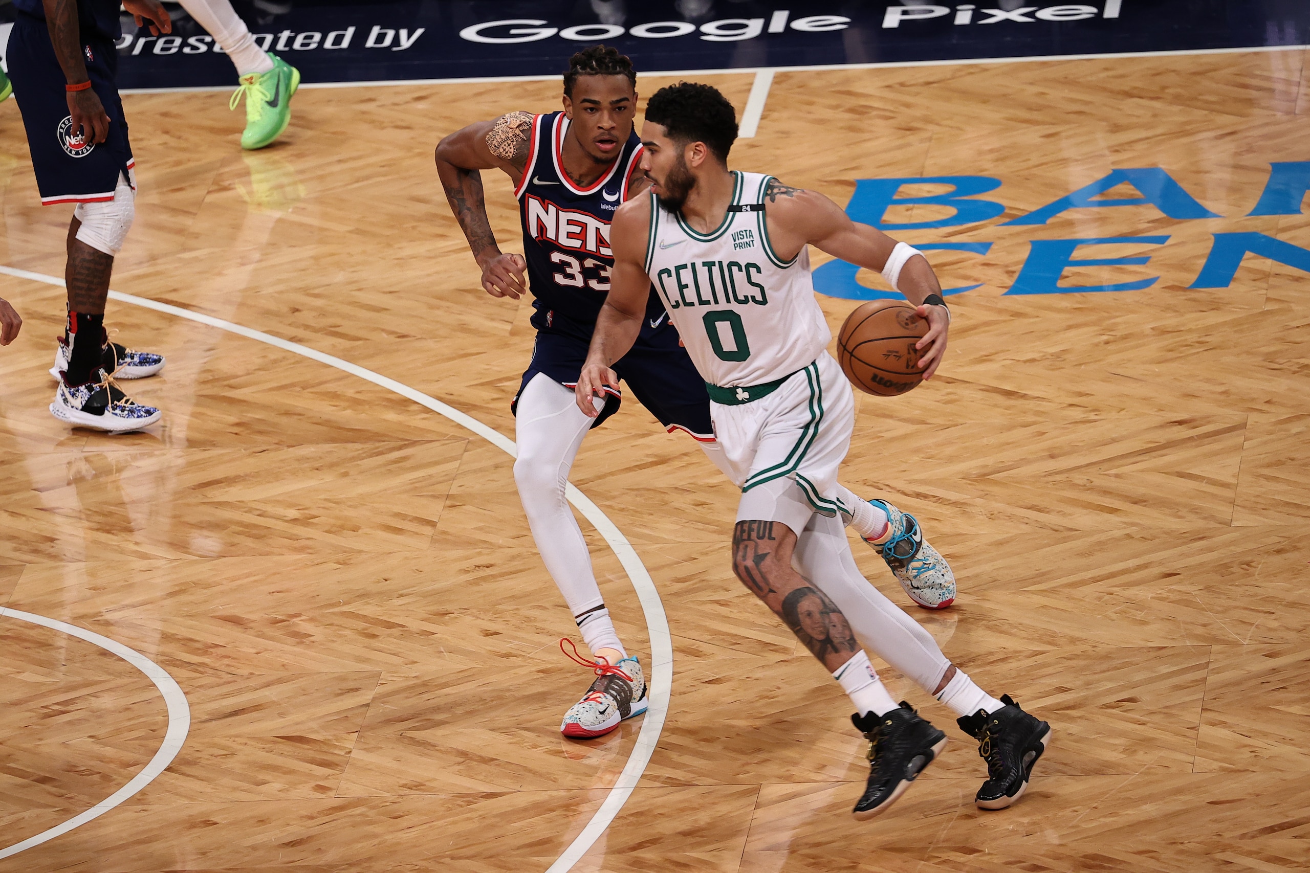 NEW YORK, NY - APRIL 25: Nic Claxton of Brooklyn Nets and Jayson Tatum of Boston Celtics in action during NBA playoffs between Brooklyn Nets and Boston Celtics at the Barclays Center in Brooklyn of New York City, United States on April 25, 2022. (Photo by Tayfun Coskun/Anadolu Agency via Getty Images) NEW YORK, NY - APRIL 25: Nic Claxton of Brooklyn Nets and Jayson Tatum of Boston Celtics in action during NBA playoffs between Brooklyn Nets and Boston Celtics at the Barclays Center in Brooklyn of New York City, United States on April 25, 2022. (Photo by Tayfun Coskun/Anadolu Agency via Getty Images)