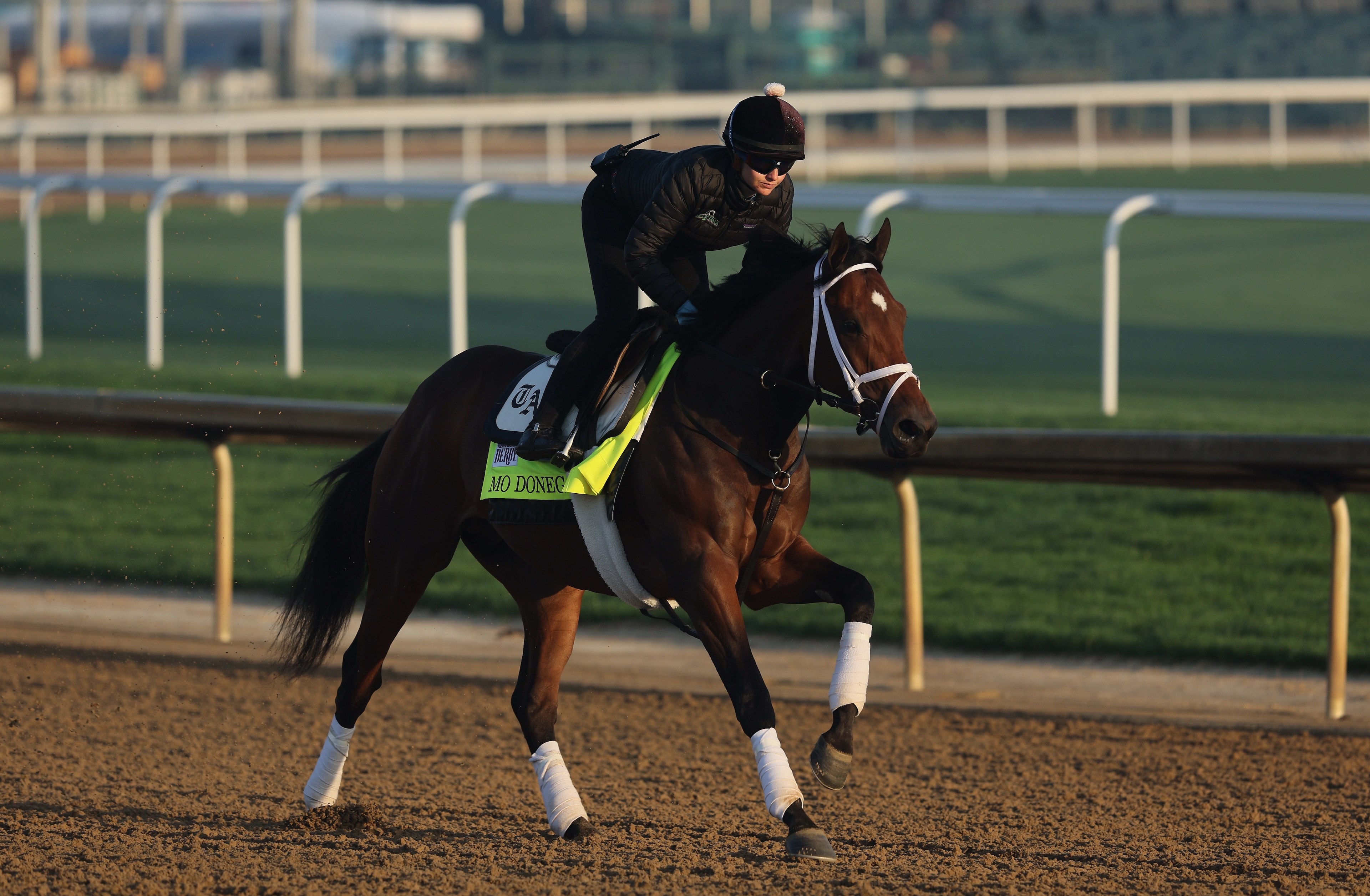 LOUISVILLE, KENTUCKY - MAY 02:  Mo Donegal during the morning training for the Kentucky Derby at Churchill Downs on May 02, 2022 in Louisville, Kentucky. (Photo by Andy Lyons/Getty Images)
