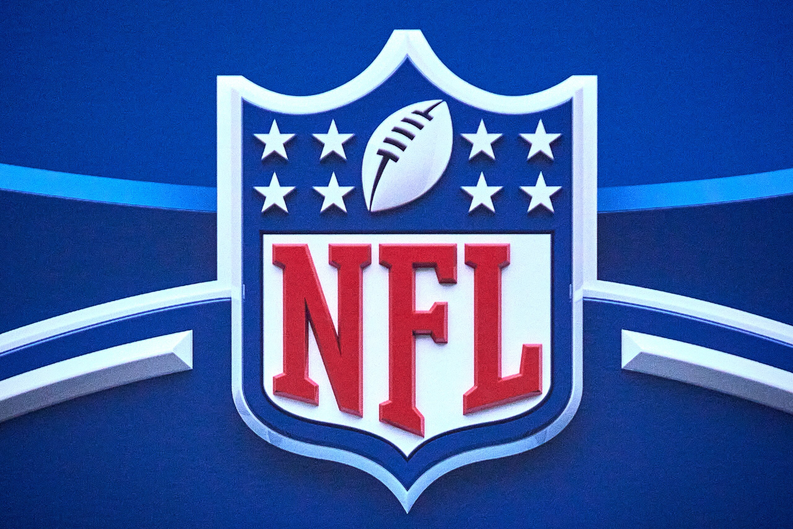 INDIANAPOLIS, IN - MARCH 02: A detail view of the NFL Crest and logo are seen during the NFL Scouting Combine on March 2, 2022, at the Indiana Convention Center in Indianapolis, IN. (Photo by Robin Alam/Icon Sportswire via Getty Images)