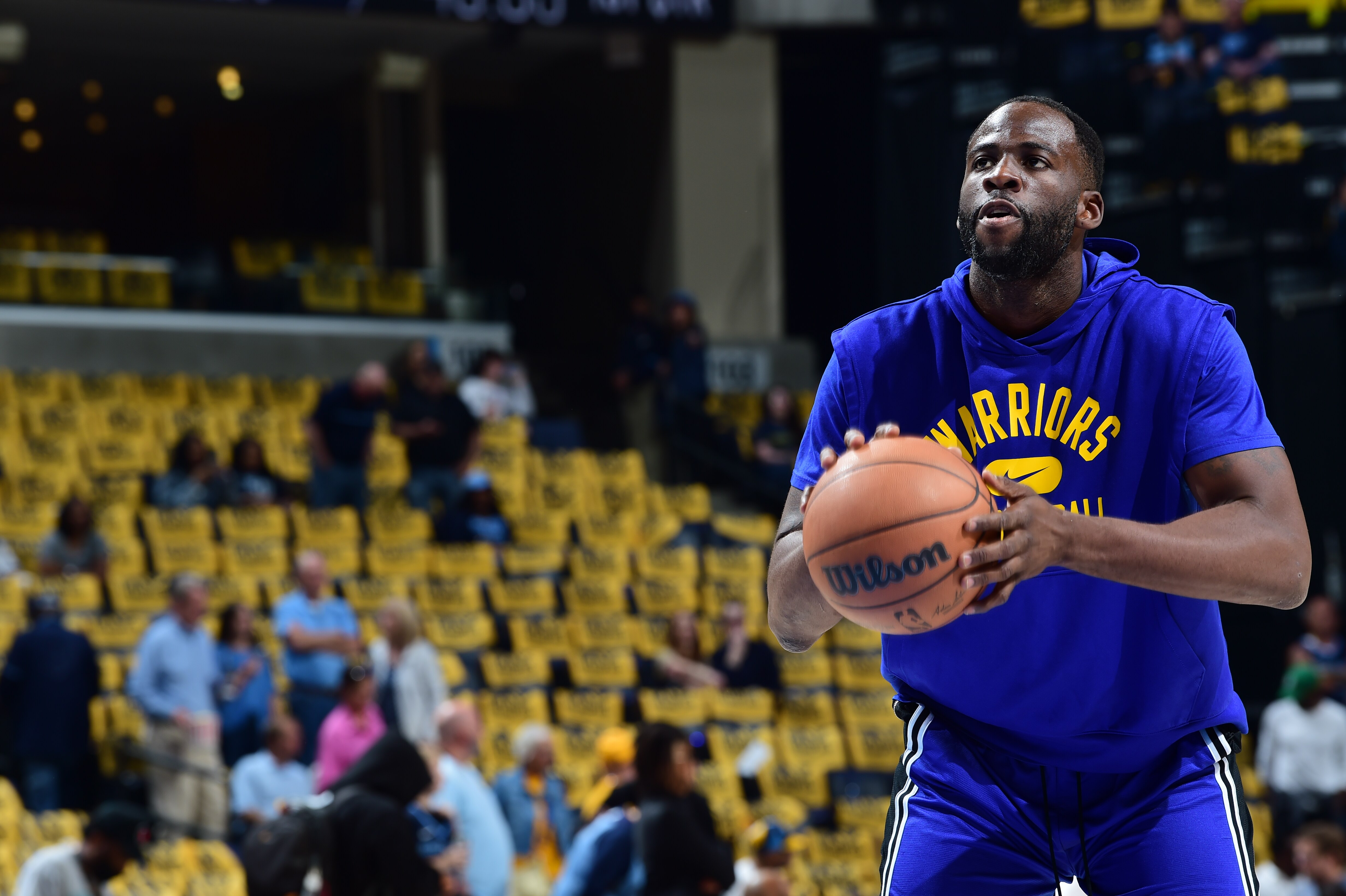 MEMPHIS, TN - MAY 3: Draymond Green #23 of the Golden State Warriors warms up before the game against the Memphis Grizzlies during Game 2 of the 2022 NBA Playoffs Western Conference Semifinals on May 3, 2022 at FedExForum in Memphis, Tennessee. NOTE TO USER: User expressly acknowledges and agrees that, by downloading and or using this photograph, user is consenting to the terms and conditions of Getty Images License Agreement. Mandatory Copyright Notice: Copyright 2022 NBAE (Photo by Noah Graham/NBAE via Getty Images)