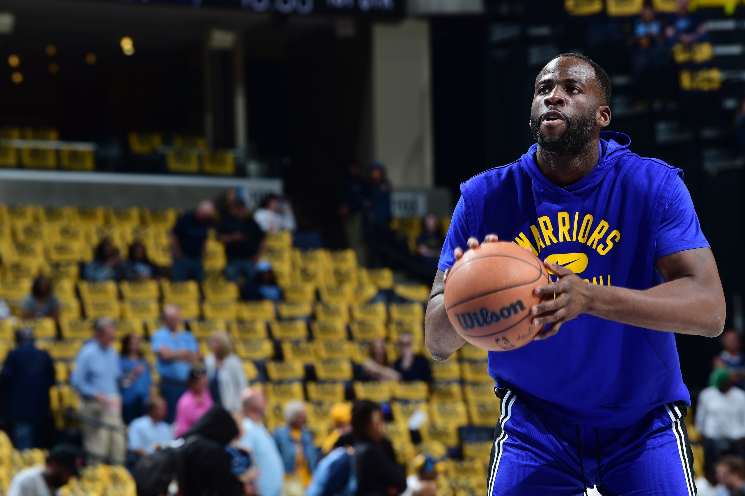 MEMPHIS, TN - MAY 3: Draymond Green #23 of the Golden State Warriors warms up before the game against the Memphis Grizzlies during Game 2 of the 2022 NBA Playoffs Western Conference Semifinals on May 3, 2022 at FedExForum in Memphis, Tennessee. NOTE TO USER: User expressly acknowledges and agrees that, by downloading and or using this photograph, user is consenting to the terms and conditions of Getty Images License Agreement. Mandatory Copyright Notice: Copyright 2022 NBAE (Photo by Noah Graham/NBAE via Getty Images)