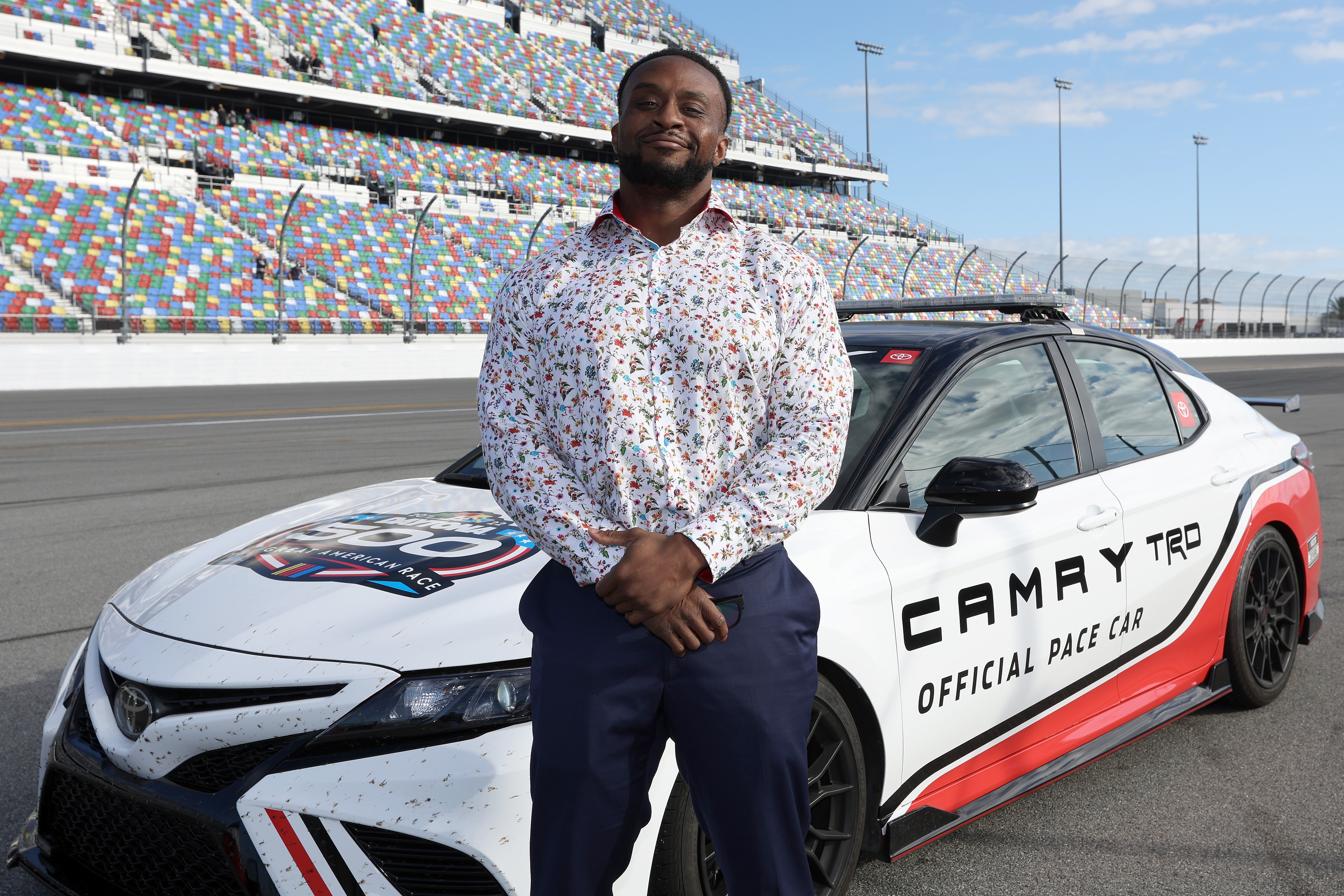 DAYTONA BEACH, FLORIDA - FEBRUARY 20:  Honorary pace car driver, WWE Wrestlers Big E poses for a photo for prior to the NASCAR Cup Series 64th Annual Daytona 500 at Daytona International Speedway on February 20, 2022 in Daytona Beach, Florida. (Photo by James Gilbert/Getty Images)