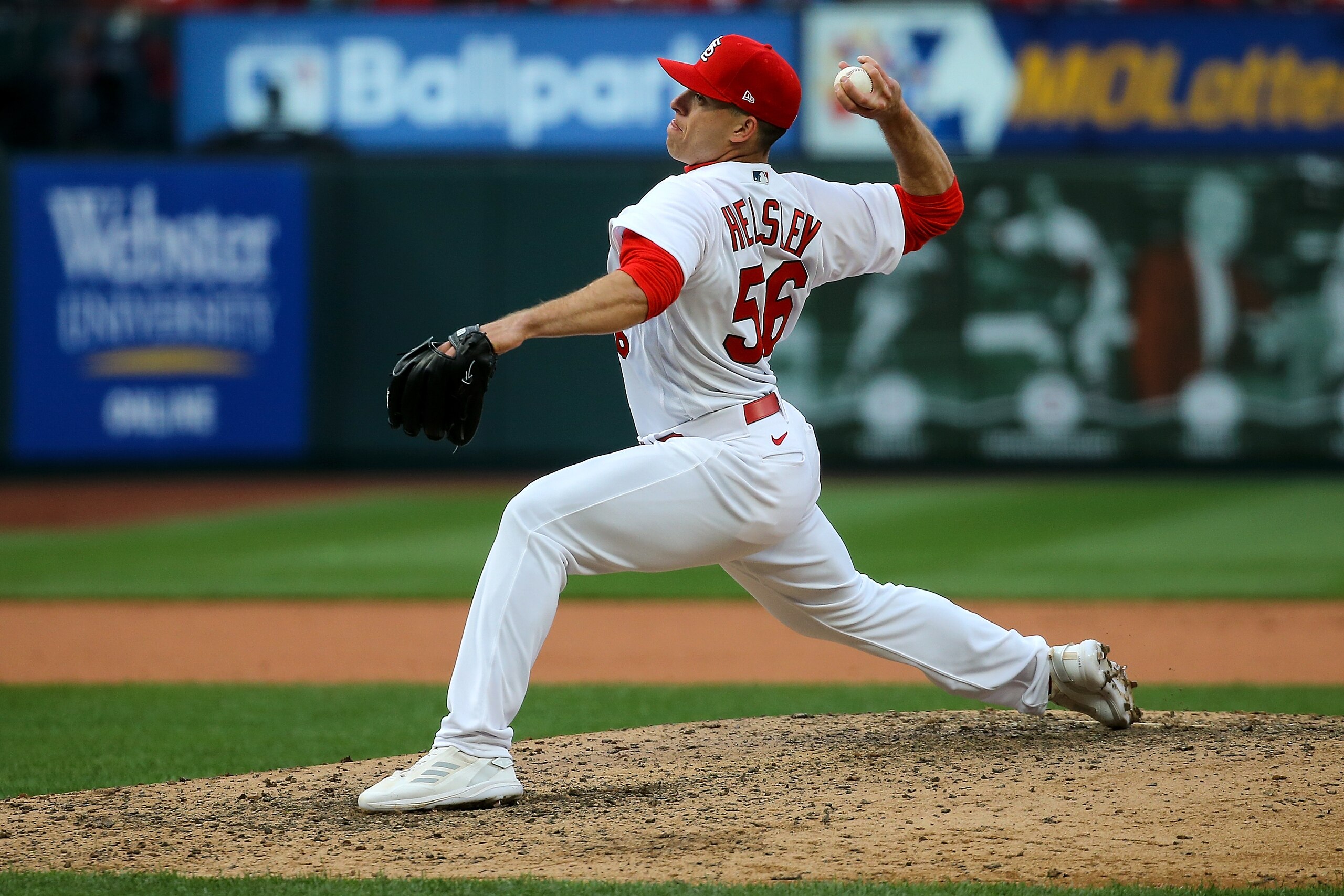 ST. LOUIS, MO - APRIL 07: Ryan Helsley #56 of the St. Louis Cardinals delivers a pitch during the ninth inning against the Pittsburgh Pirates on Opening Day at Busch Stadium on April 7, 2022 in St. Louis, Missouri. (Photo by Scott Kane/Getty Images)