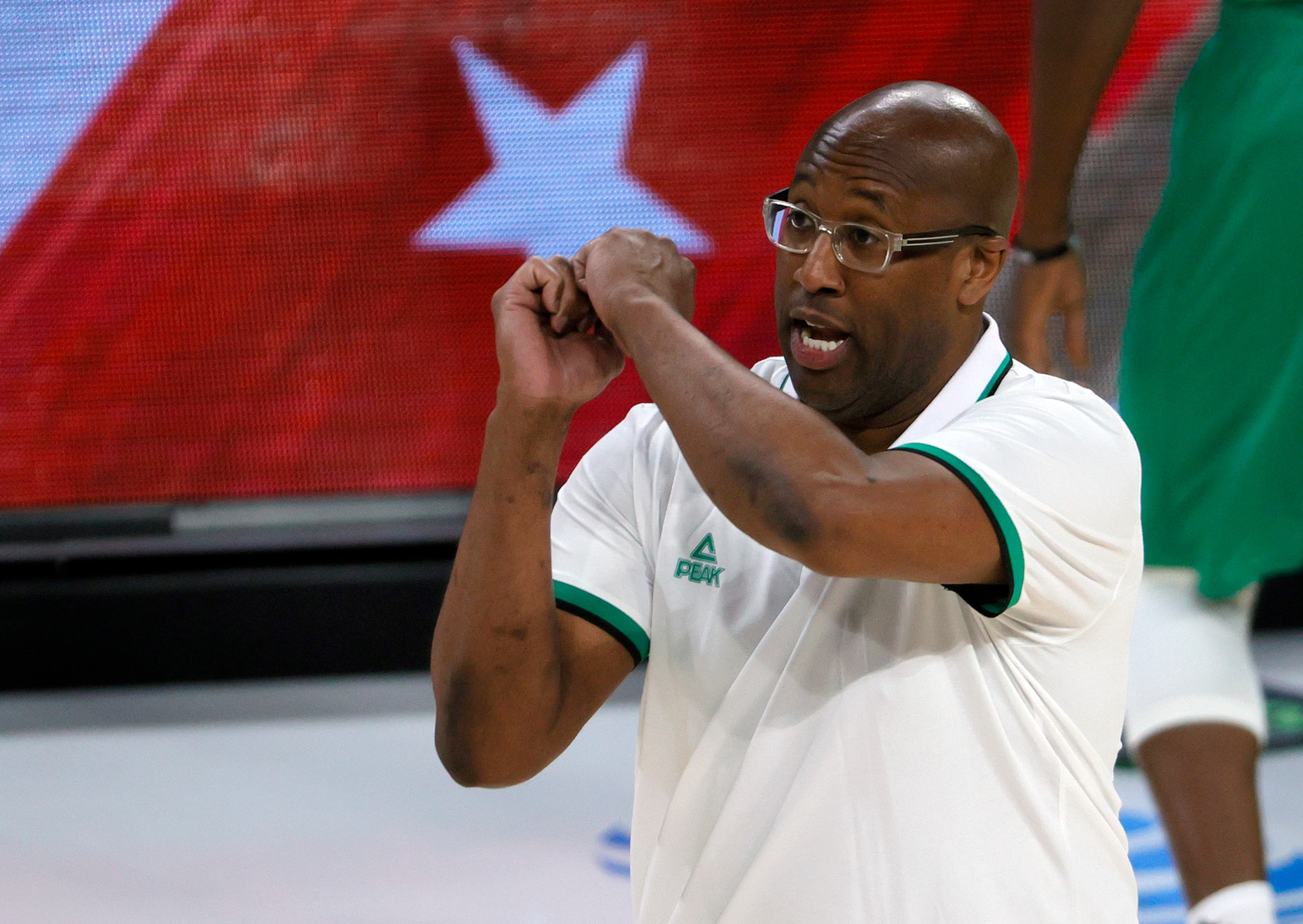 LAS VEGAS, NEVADA - JULY 10: Head coach Mike Brown of Nigeria questions an official during an exhibition game against the United States at Michelob ULTRA Arena ahead of the Tokyo Olympic Games on July 10, 2021 in Las Vegas, Nevada. Nigeria defeated the United States 90-87. (Photo by Ethan Miller/Getty Images) LAS VEGAS, NEVADA - JULY 10: Head coach Mike Brown of Nigeria questions an official during an exhibition game against the United States at Michelob ULTRA Arena ahead of the Tokyo Olympic Games on July 10, 2021 in Las Vegas, Nevada. Nigeria defeated the United States 90-87. (Photo by Ethan Miller/Getty Images)