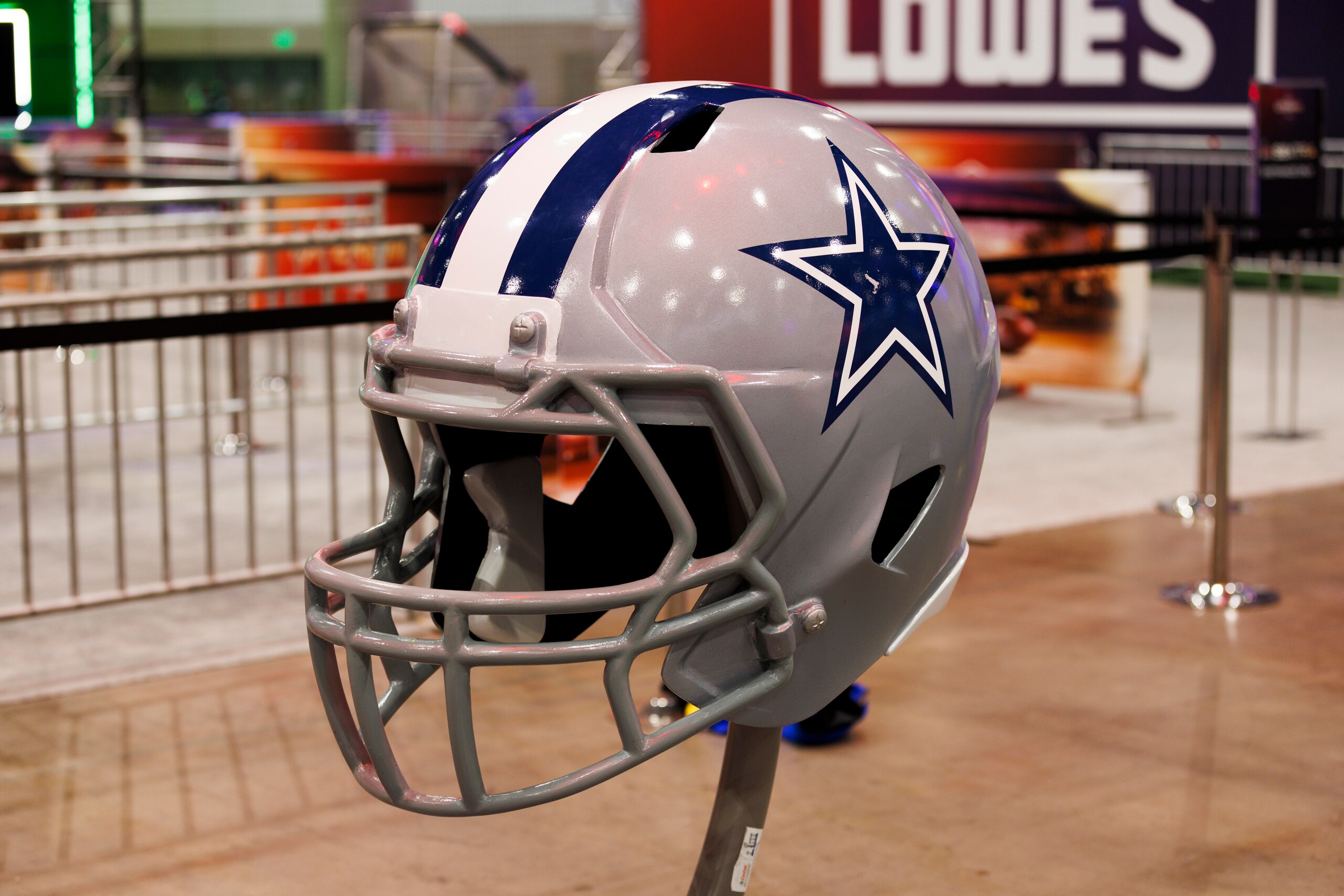 LOS ANGELES, CA - FEBRUARY 08: Detail view of the Dallas Cowboys helmet at the Super Bowl Experience on February 08, 2022, at the Los Angeles Convention Center in Los Angeles, CA. (Photo by Ric Tapia/Icon Sportswire via Getty Images) LOS ANGELES, CA - FEBRUARY 08: Detail view of the Dallas Cowboys helmet at the Super Bowl Experience on February 08, 2022, at the Los Angeles Convention Center in Los Angeles, CA. (Photo by Ric Tapia/Icon Sportswire via Getty Images)