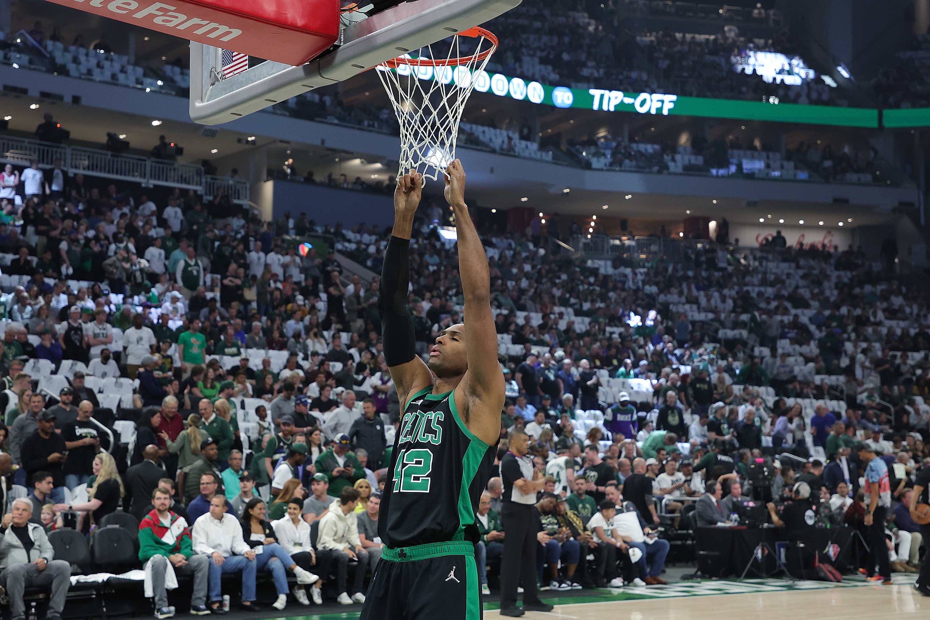 MILWAUKEE, WISCONSIN - MAY 09: Al Horford #42 of the Boston Celtics takes the court for Game 4 of the Eastern Conference Semifinals against the Milwaukee Bucks at Fiserv Forum on May 09, 2022 in Milwaukee, Wisconsin. NOTE TO USER: User expressly acknowledges and agrees that, by downloading and or using this photograph, User is consenting to the terms and conditions of the Getty Images License Agreement. (Photo by Stacy Revere/Getty Images)