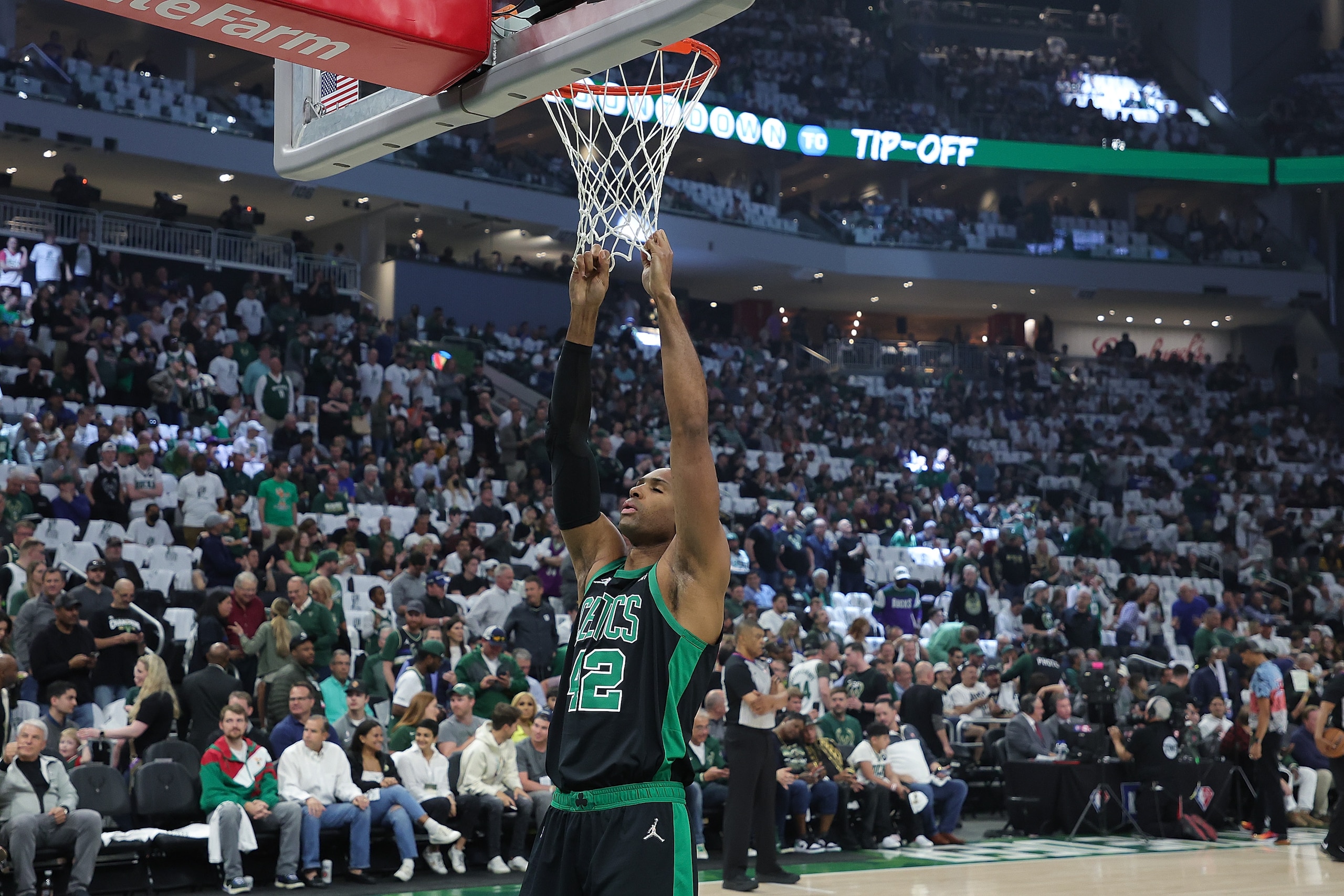 MILWAUKEE, WISCONSIN - MAY 09: Al Horford #42 of the Boston Celtics takes the court for Game 4 of the Eastern Conference Semifinals against the Milwaukee Bucks at Fiserv Forum on May 09, 2022 in Milwaukee, Wisconsin. NOTE TO USER: User expressly acknowledges and agrees that, by downloading and or using this photograph, User is consenting to the terms and conditions of the Getty Images License Agreement. (Photo by Stacy Revere/Getty Images)