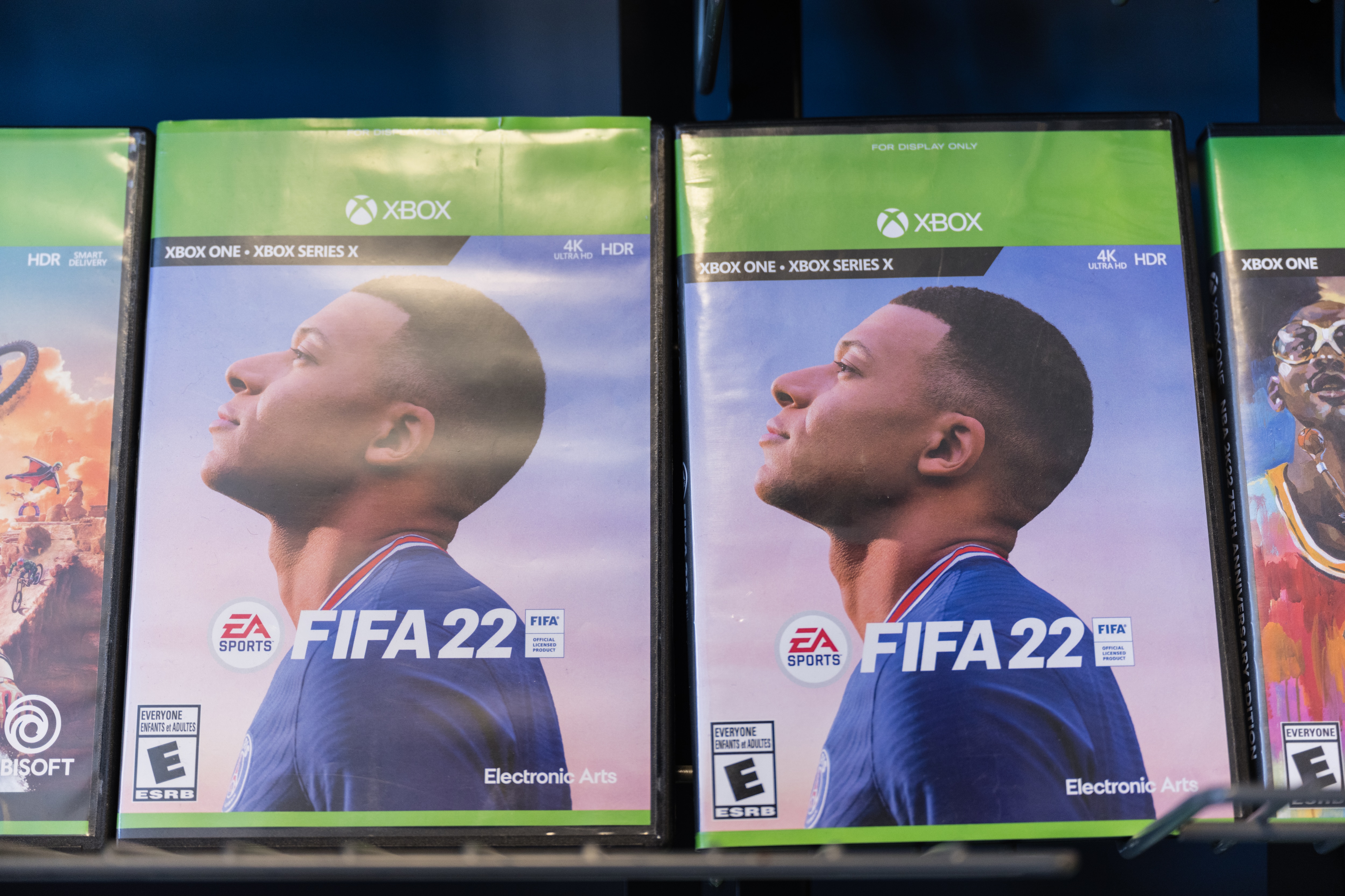 Electronic Arts FIFA 22 video game for XBox consoles at a store in Louisville, Kentucky, U.S., on Saturday, Jan. 29, 2022. Electronic Arts Inc. is scheduled to release earnings figures on February 1. Photographer: Jon Cherry/Bloomberg via Getty Images