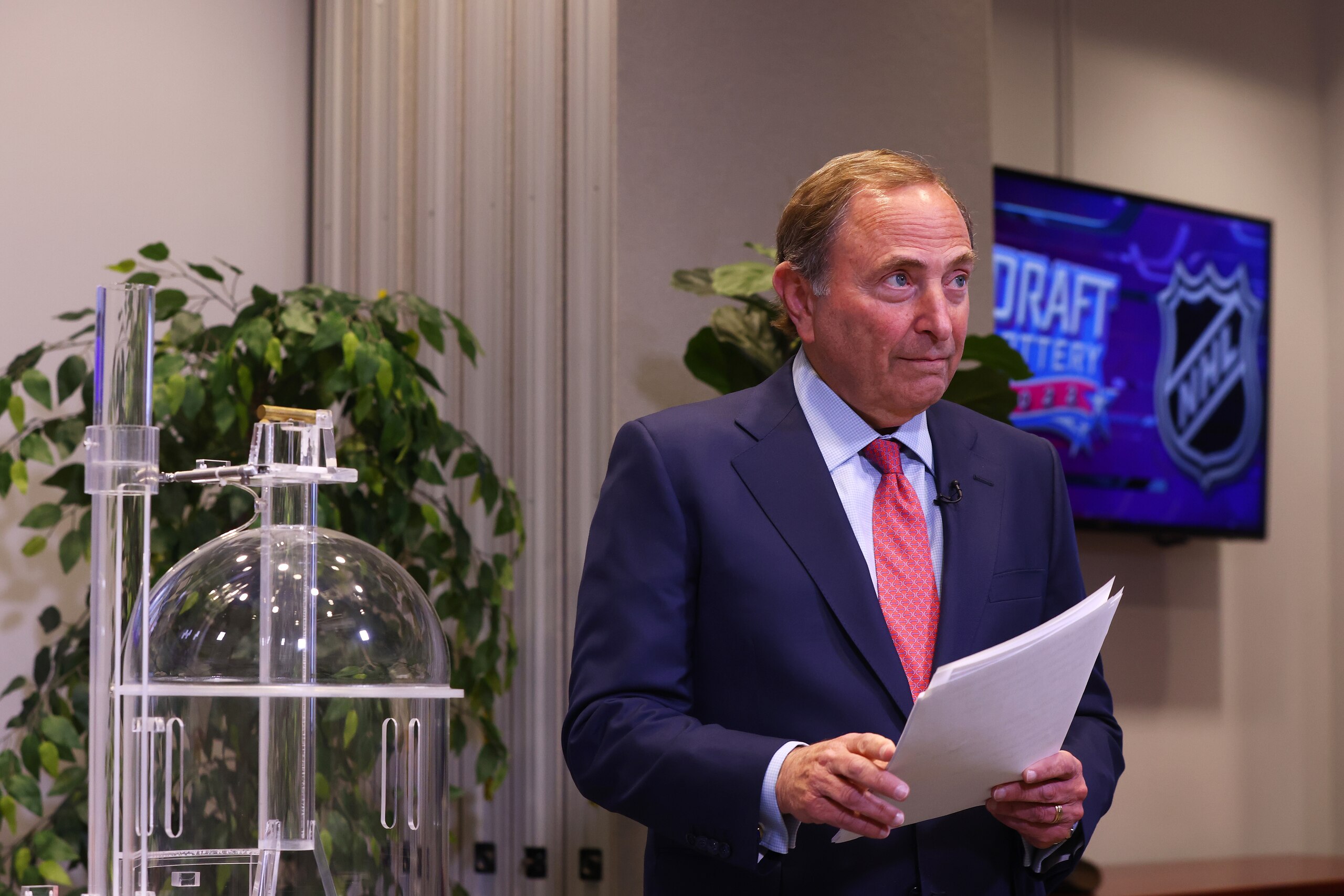 SECAUCUS, NEW JERSEY - MAY 10: Commissioner of the National Hockey League Gary Bettman presides over the 2022 NHL Draft Lottery on May 10, 2022 at the NHL Network's studio in Secaucus, New Jersey. (Photo by Mike Stobe/NHLI via Getty Images) SECAUCUS, NEW JERSEY - MAY 10: Commissioner of the National Hockey League Gary Bettman presides over the 2022 NHL Draft Lottery on May 10, 2022 at the NHL Network's studio in Secaucus, New Jersey. (Photo by Mike Stobe/NHLI via Getty Images)