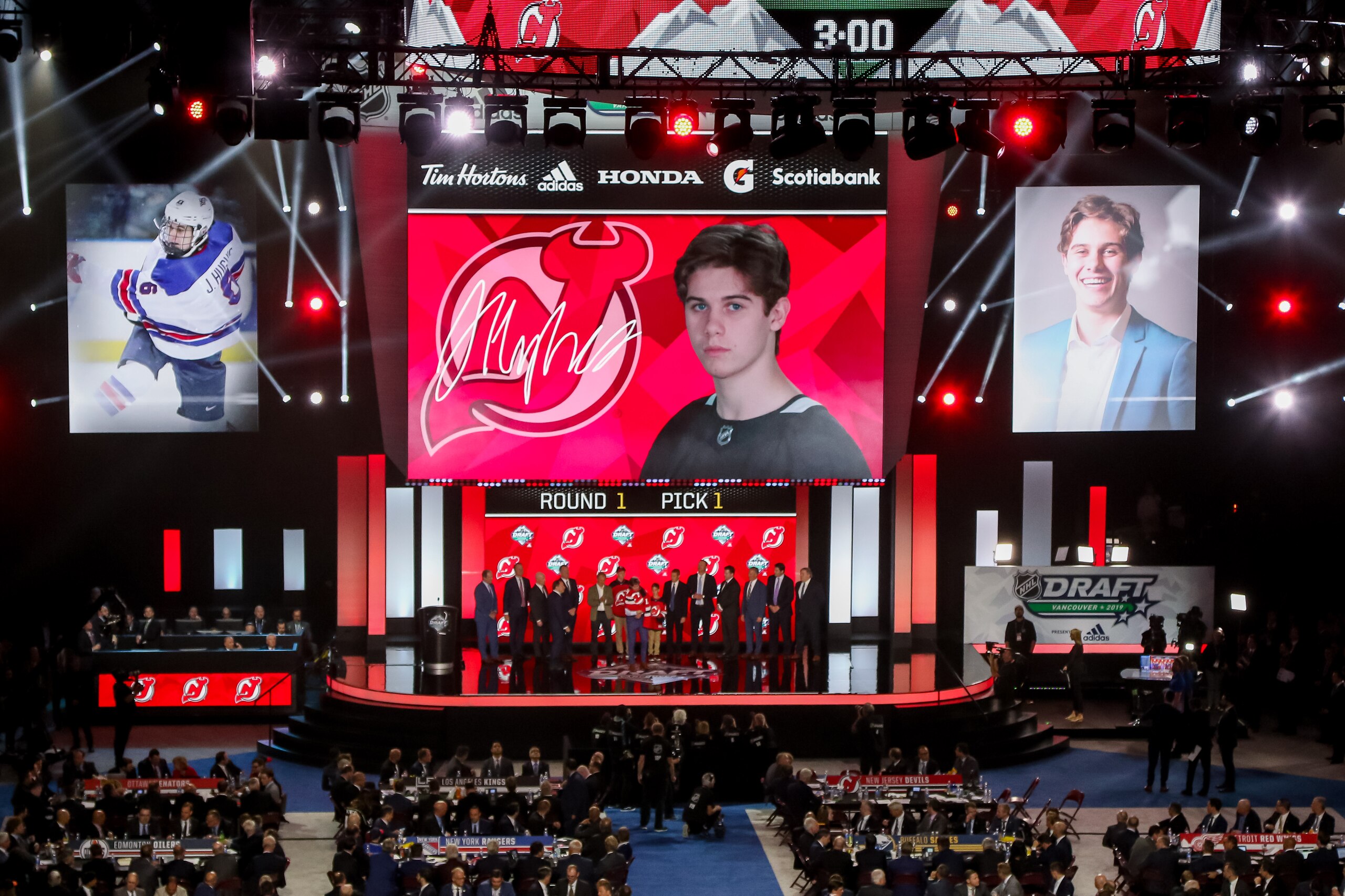 VANCOUVER, BC - JUNE 21: A view of the stage after the New Jersey Devils picked Jack Hughes first overall at the 2019 NHL Draft at Rogers Arena on June 21, 2019 in Vancouver, British Columbia, Canada. (Photo by Jonathan Kozub/NHLI via Getty Images) VANCOUVER, BC - JUNE 21: A view of the stage after the New Jersey Devils picked Jack Hughes first overall at the 2019 NHL Draft at Rogers Arena on June 21, 2019 in Vancouver, British Columbia, Canada. (Photo by Jonathan Kozub/NHLI via Getty Images)