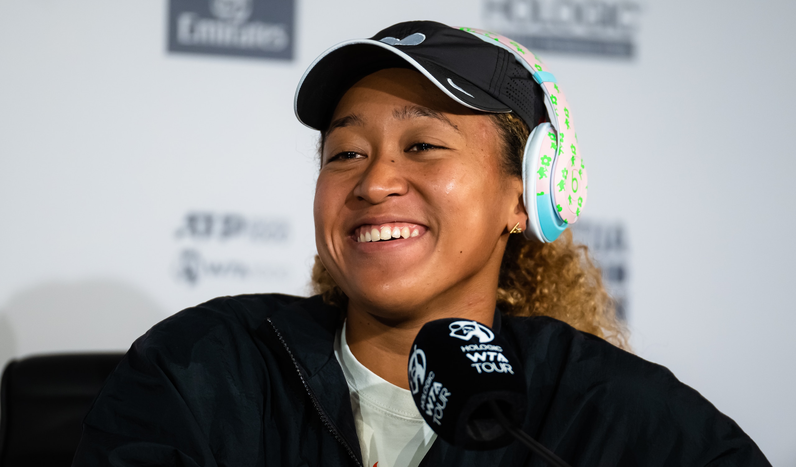 MADRID, SPAIN - MAY 01: Naomi Osaka of Japan talks to the media after losing to Sara Sorribes Tormo of Spain in her second round match on Day 4 of the Mutua Madrid Open at La Caja Magica on May 01, 2022 in Madrid, Spain (Photo by Robert Prange/Getty Images)