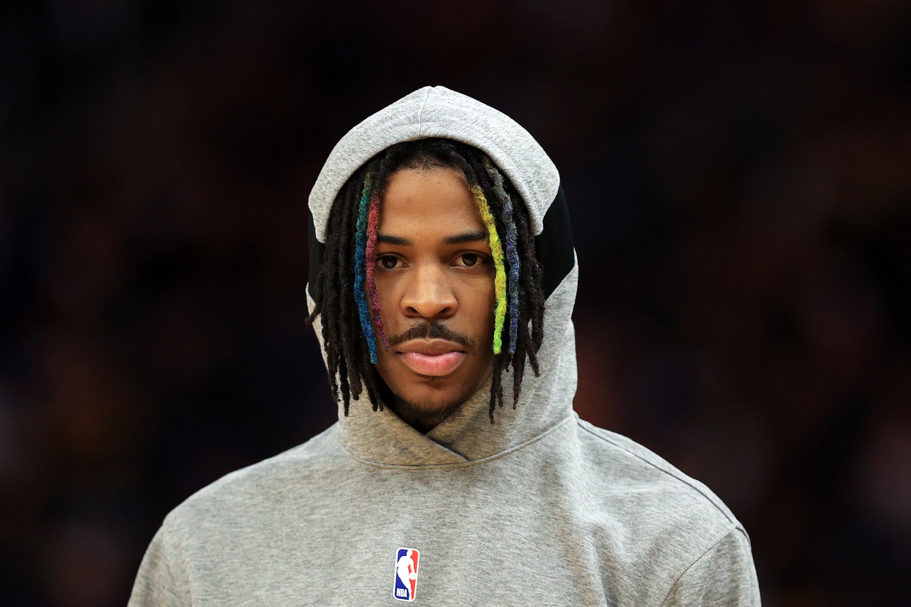 SAN FRANCISCO, CALIFORNIA - MAY 09: Injured Ja Morant #12 of the Memphis Grizzlies stands on the side of the court during the second half of Game Four of the Western Conference Semifinals of the NBA Playoffs against the Golden State Warriors at Chase Center on May 09, 2022 in San Francisco, California. NOTE TO USER: User expressly acknowledges and agrees that, by downloading and/or using this photograph, User is consenting to the terms and conditions of the Getty Images License Agreement. (Photo by Ezra Shaw/Getty Images)