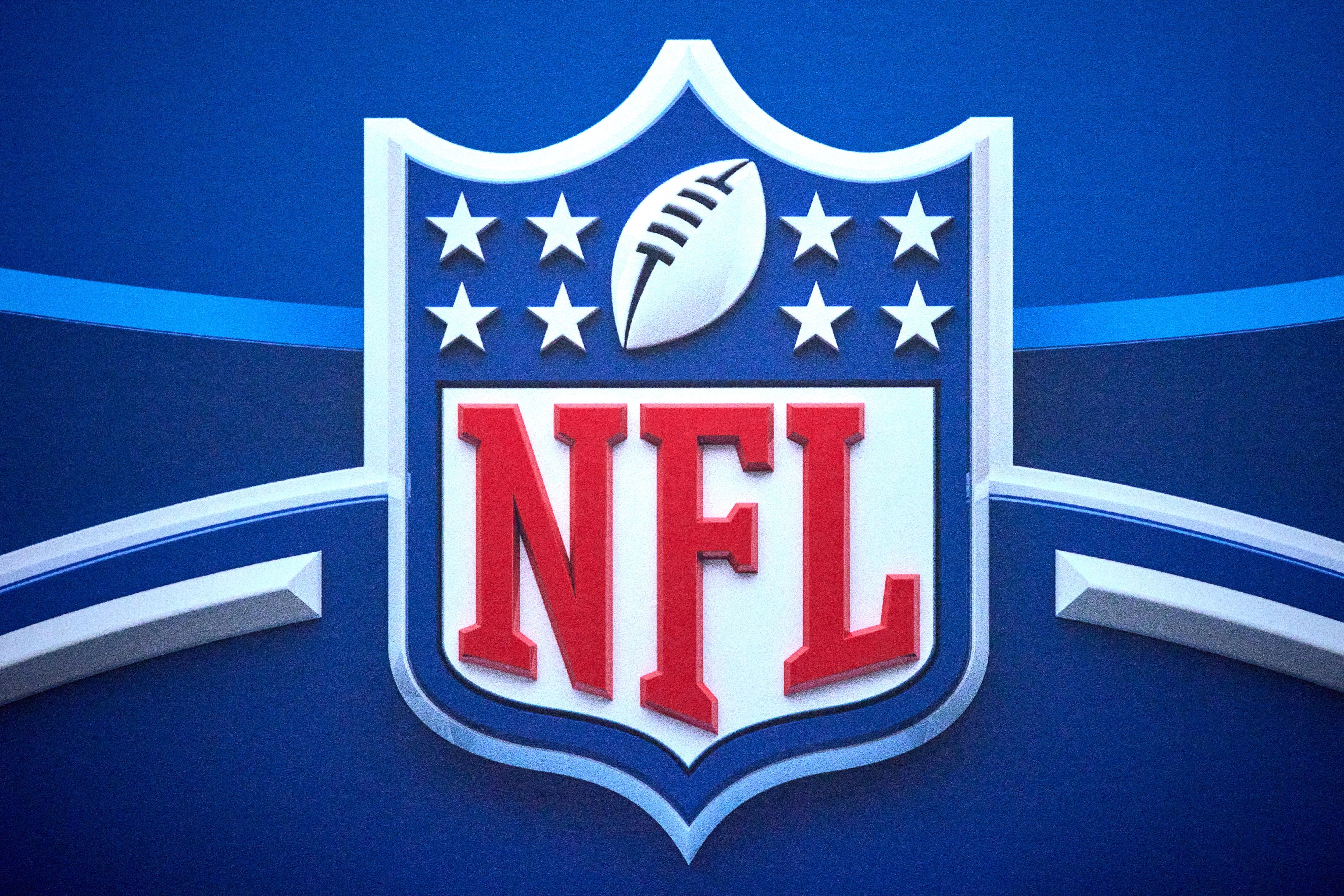 INDIANAPOLIS, IN - MARCH 02:  A detail view of the NFL Crest logo is seen during the NFL Scouting Combine on March 2, 2022, at the Indiana Convention Center in Indianapolis, IN. (Photo by Robin Alam/Icon Sportswire via Getty Images)