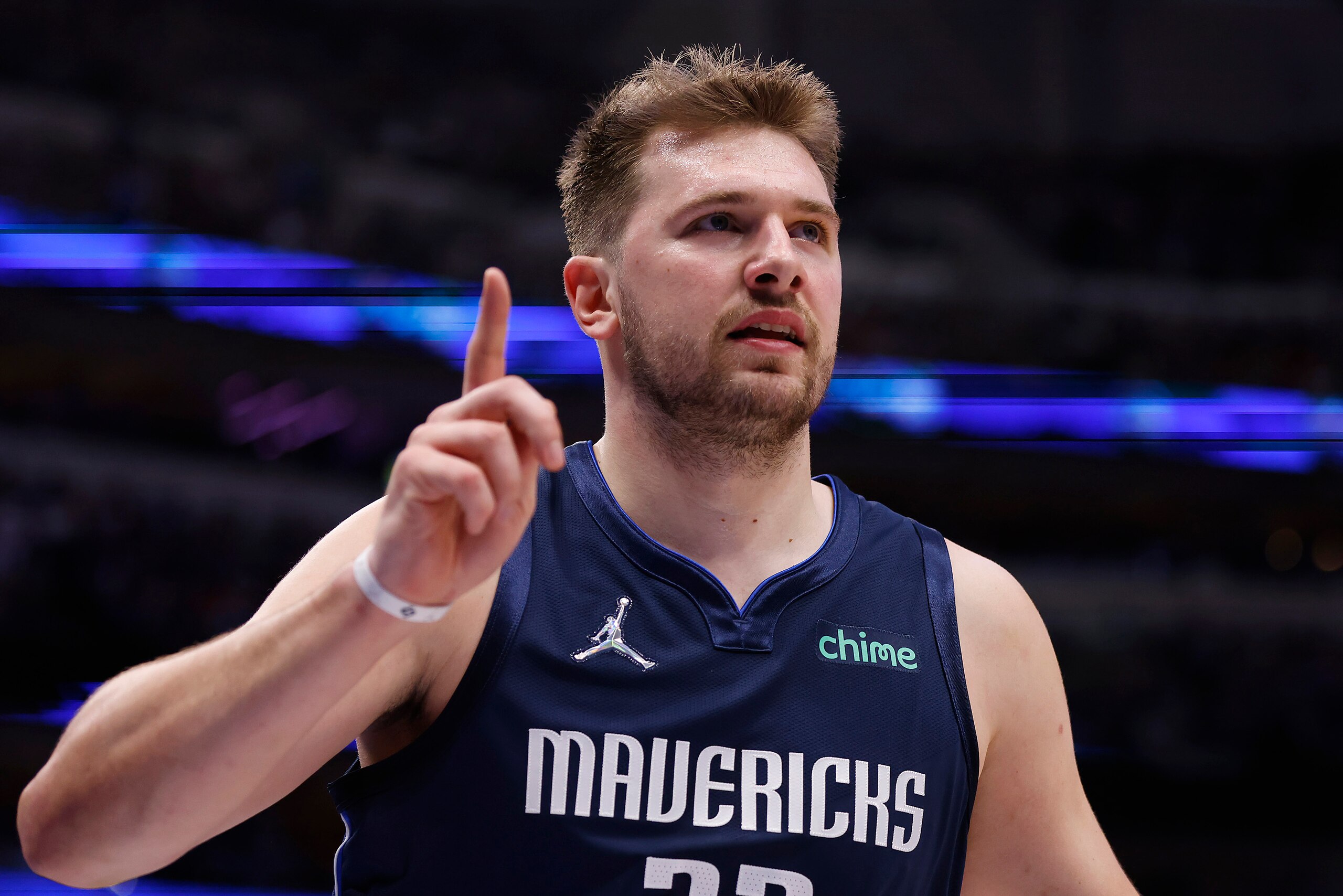 DALLAS, TEXAS - MAY 12: Luka Doncic #77 of the Dallas Mavericks reacts after scoring against the Phoenix Suns in the third quarter of Game Six of the 2022 NBA Playoffs Western Conference Semifinals at American Airlines Center on May 12, 2022 in Dallas, Texas. NOTE TO USER: User expressly acknowledges and agrees that, by downloading and/or using this photograph, User is consenting to the terms and conditions of the Getty Images License Agreement. (Photo by Ron Jenkins/Getty Images)