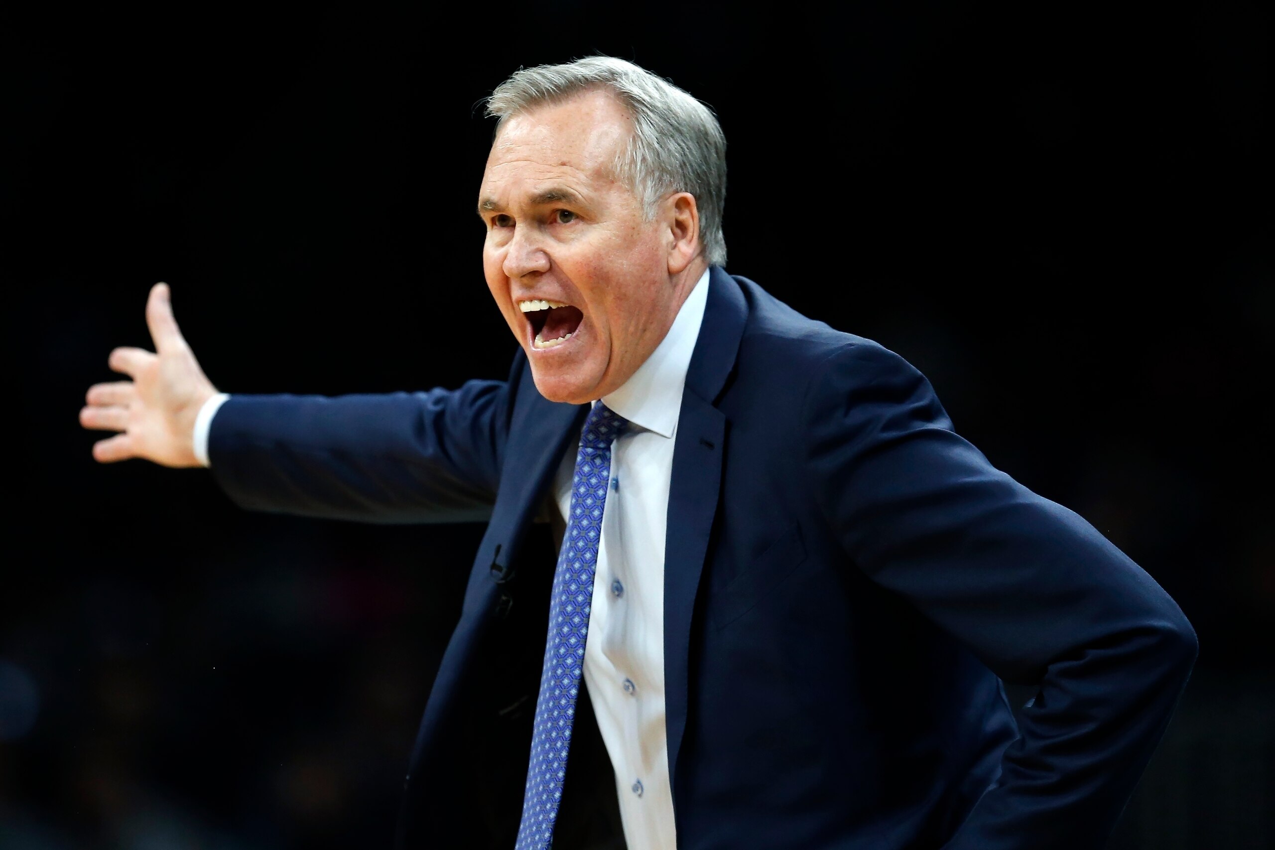 FILE - Mike D'Antoni, then coach of the Houston Rockets coach, reacts to a call during the first half of the team's NBA basketball game against the Boston Celtics in Boston on Feb. 29, 2020. The Charlotte Hornets have begun their search for a head coach, asking permission to speak with several candidates, said a person familiar with the situation. The person says the list includes two-time NBA coach of the year and New Orleans Pelicans consultant DโAntoni. (AP Photo/Michael Dwyer, File) FILE - Mike D'Antoni, then coach of the Houston Rockets coach, reacts to a call during the first half of the team's NBA basketball game against the Boston Celtics in Boston on Feb. 29, 2020. The Charlotte Hornets have begun their search for a head coach, asking permission to speak with several candidates, said a person familiar with the situation. The person says the list includes two-time NBA coach of the year and New Orleans Pelicans consultant DโAntoni. (AP Photo/Michael Dwyer, File)