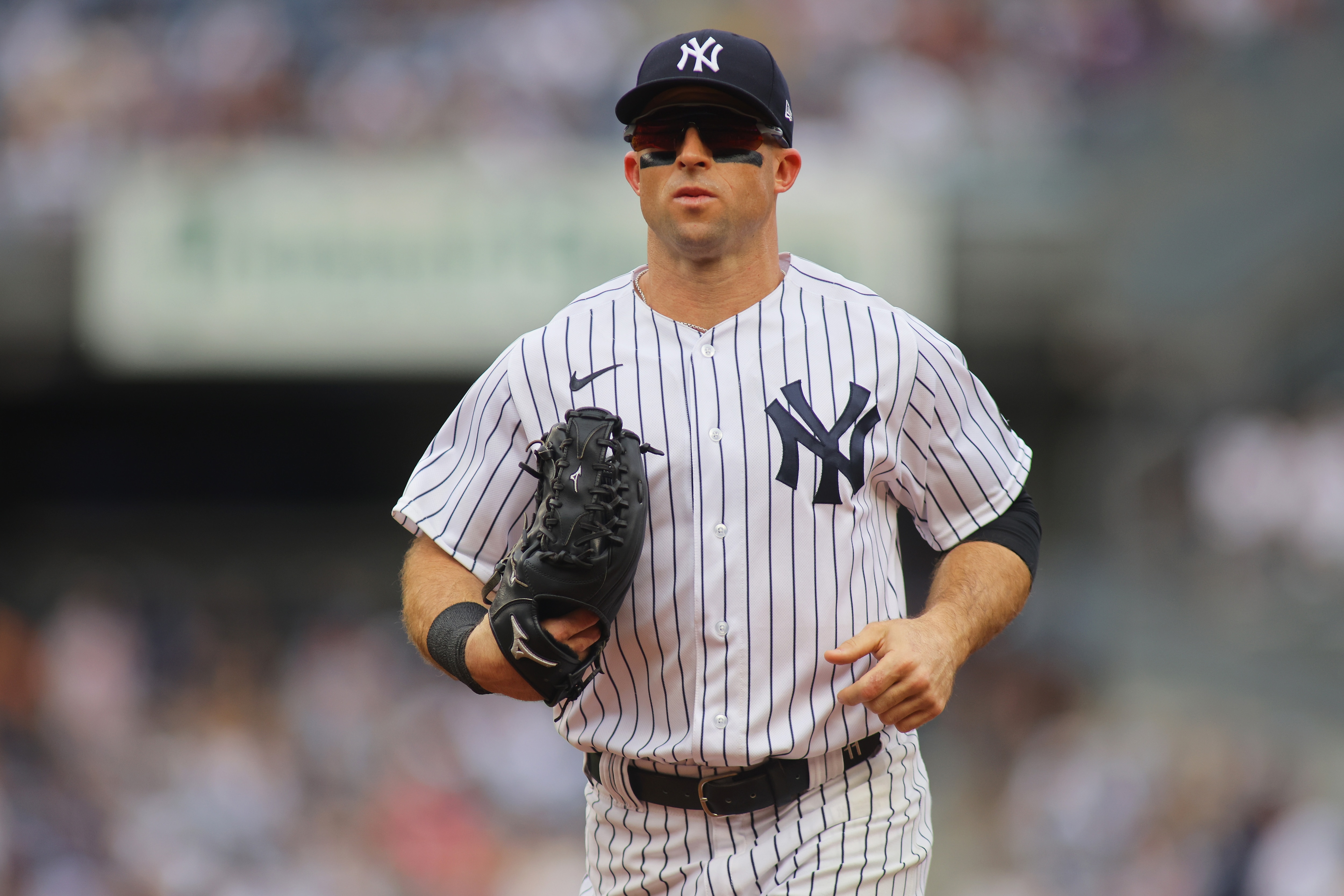 NEW YORK, NEW YORK - OCTOBER 03: Brett Gardner #11 of the New York Yankees in action against the Tampa Bay Rays at Yankee Stadium on October 03, 2021 in New York City. New York Yankees defeated the Tampa Bay Rays 1-0. (Photo by Mike Stobe/Getty Images)