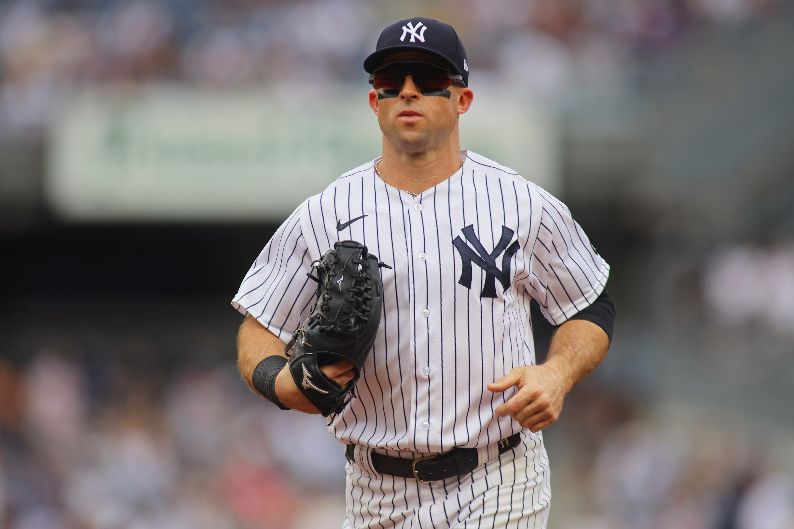NEW YORK, NEW YORK - OCTOBER 03: Brett Gardner #11 of the New York Yankees in action against the Tampa Bay Rays at Yankee Stadium on October 03, 2021 in New York City. New York Yankees defeated the Tampa Bay Rays 1-0. (Photo by Mike Stobe/Getty Images)