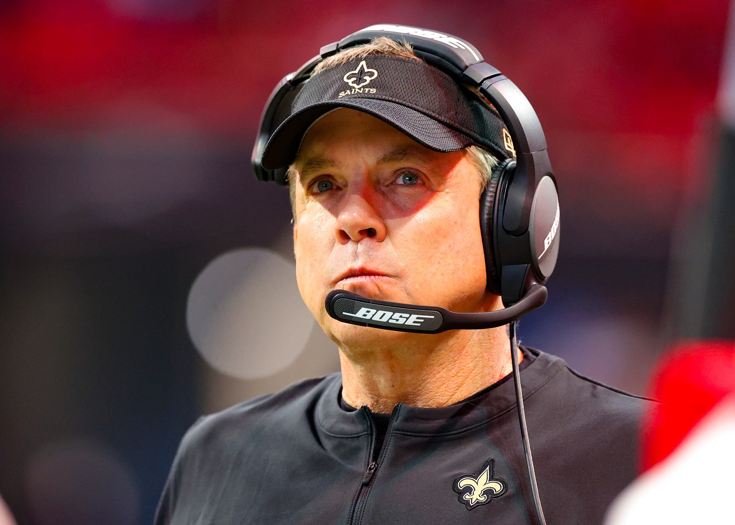 ATLANTA, GA - JANUARY 09: Head coach Sean Payton of the New Orleans Saints prior to the game against the Atlanta Falcons at Mercedes-Benz Stadium on January 9, 2022 in Atlanta, Georgia. (Photo by Todd Kirkland/Getty Images) ATLANTA, GA - JANUARY 09: Head coach Sean Payton of the New Orleans Saints prior to the game against the Atlanta Falcons at Mercedes-Benz Stadium on January 9, 2022 in Atlanta, Georgia. (Photo by Todd Kirkland/Getty Images)