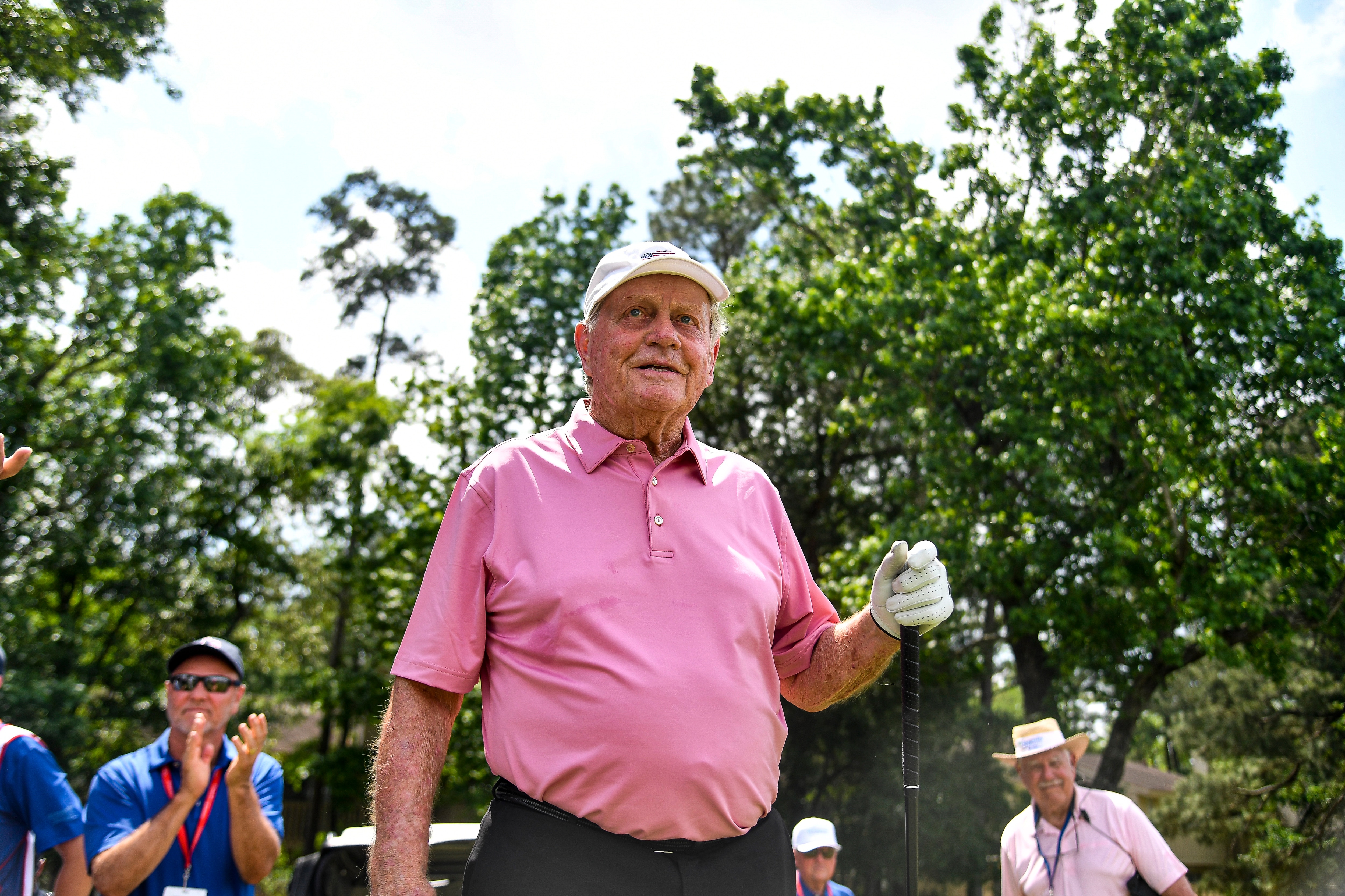 THE WOODLANDS, TEXAS - APRIL 30: Jack Nicklaus of the United States competes on the 10th hole during the Greats of Golf competition at the Insperity Invitational at The Woodlands Golf Club on April 30, 2022 in The Woodlands, Texas. (Photo by Logan Riely/Getty Images)
