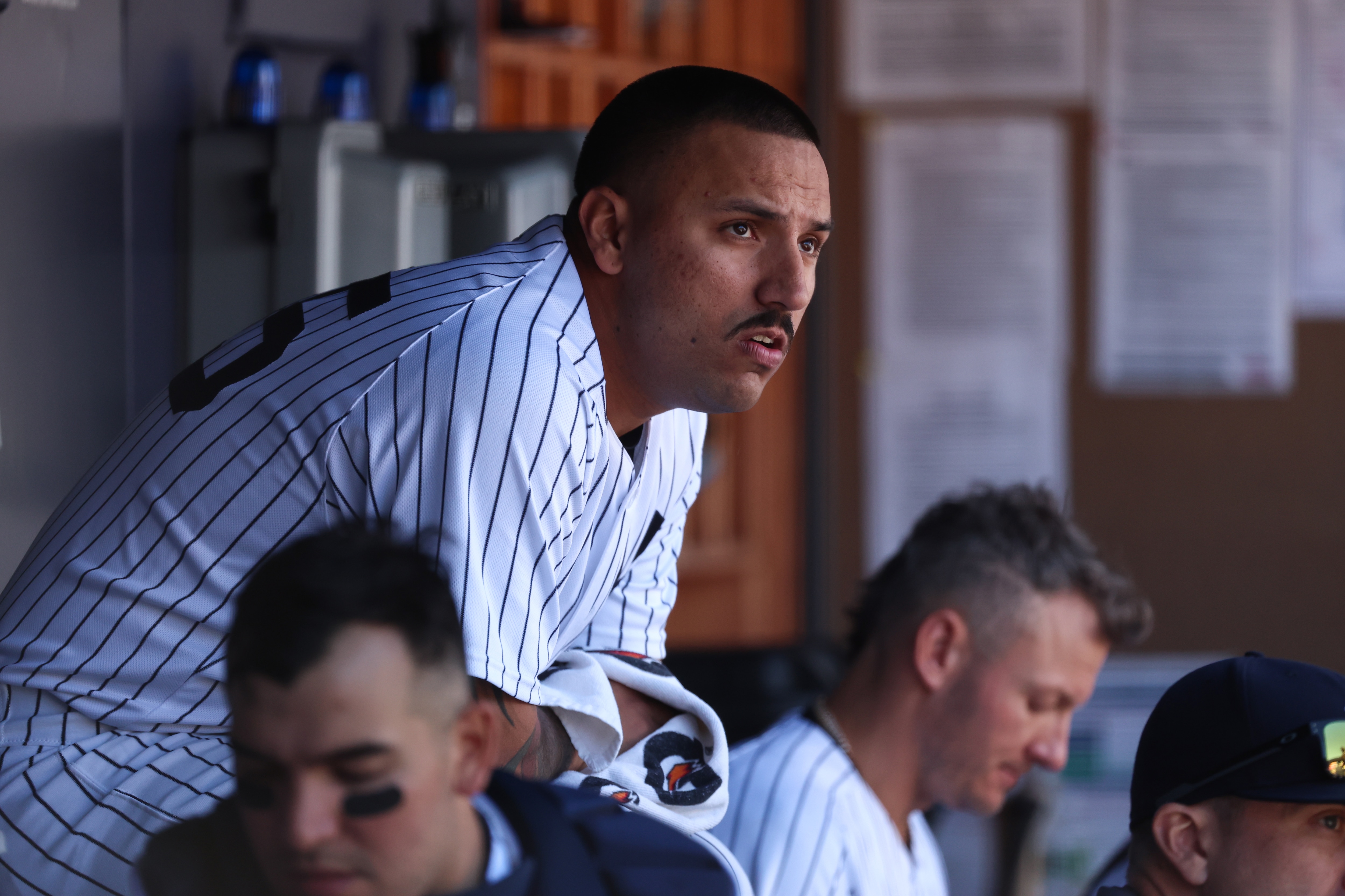 NEW YORK, NEW YORK - MAY 09: Nestor Cortes #65 of the New York Yankees looks on from the bench during the sixth inning of the game against the Texas Rangers at Yankee Stadium on May 09, 2022 in the Bronx borough of New York City. (Photo by Dustin Satloff/Getty Images)