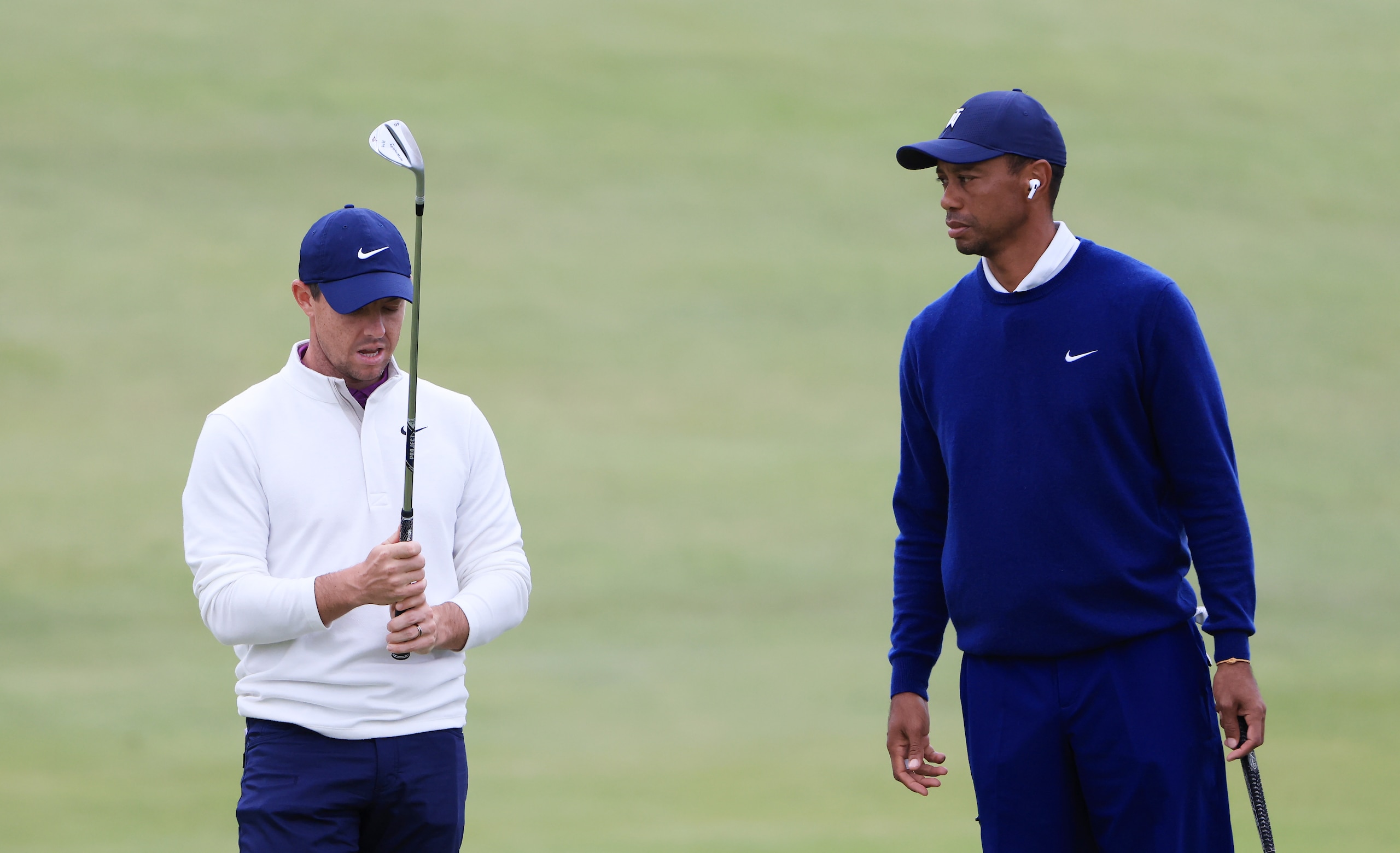 RIDGEDALE, MISSOURI - SEPTEMBER 22: Rory McIlroy of Northern Ireland and Tiger Woods of the United States talk on the second hole during the Payne’s Valley Cup on September 22, 2020 at Payne’s Valley course at Big Cedar Lodge in Ridgedale, Missouri. (Photo by Tom Pennington/Getty Images for Payne’s Valley Cup)