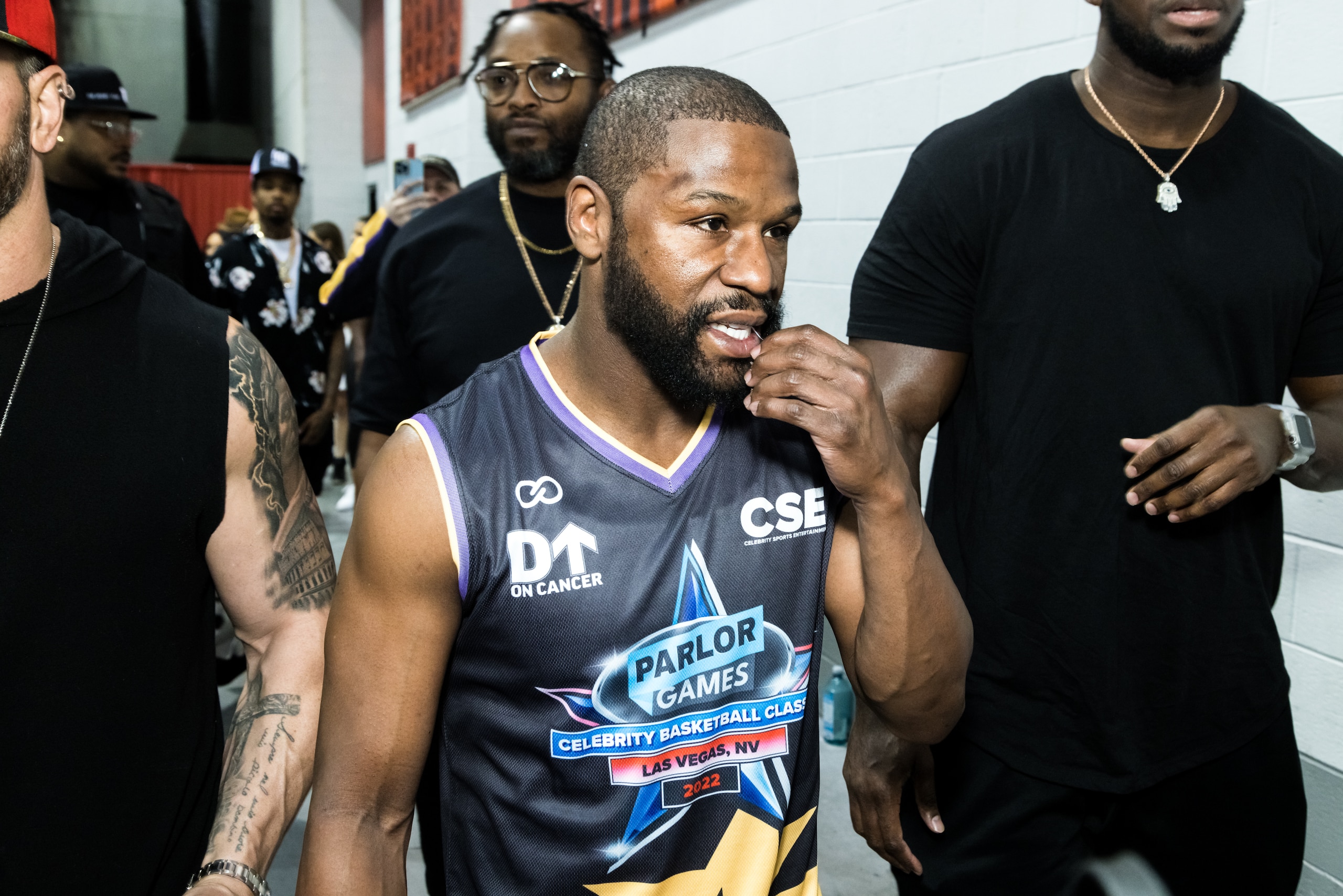LAS VEGAS, NEVADA - APRIL 30: Floyd Mayweather arrives at the 2022 Parlor Games Celebrity Basketball Classic at the Cox Pavilion on April 30, 2022 in Las Vegas, Nevada. (Photo by Greg Doherty/Getty Images)