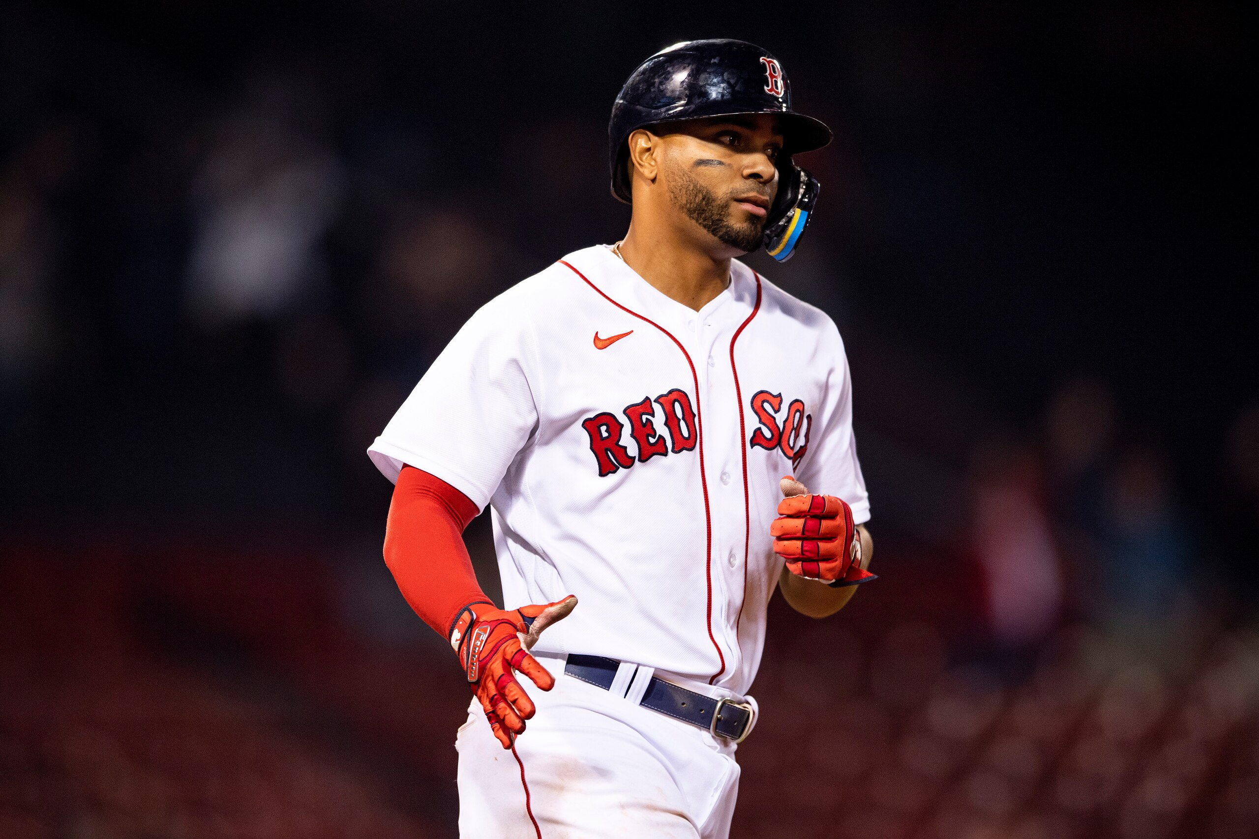 BOSTON, MA - MAY 16: Xander Bogaerts #2 of the Boston Red Sox reacts after hitting a two-run home run during the eighth inning of a game against the Houston Astros on May 16, 2022 at Fenway Park in Boston, Massachusetts. (Photo by Billie Weiss/Boston Red Sox/Getty Images)