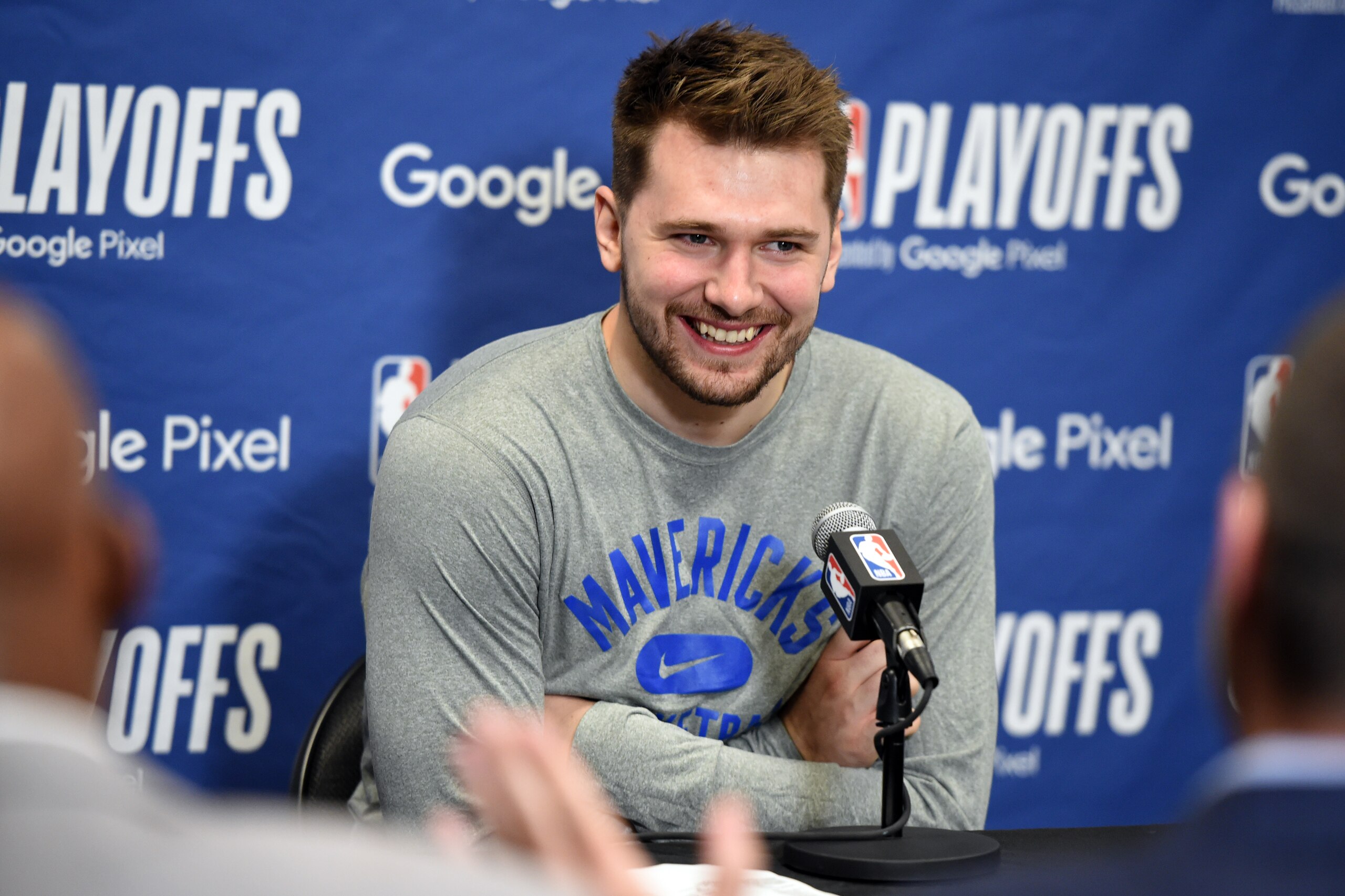 PHOENIX, AZ - MAY 15: Luka Doncic #77 of the Dallas Mavericks talks to the media after the game against the Phoenix Suns during Game 7 of the 2022 NBA Playoffs Western Conference Semifinals on May 15, 2022 at Footprint Center in Phoenix, Arizona. NOTE TO USER: User expressly acknowledges and agrees that, by downloading and or using this photograph, user is consenting to the terms and conditions of the Getty Images License Agreement. Mandatory Copyright Notice: Copyright 2022 NBAE (Photo by Andrew D. Bernstein/NBAE via Getty Images) PHOENIX, AZ - MAY 15: Luka Doncic #77 of the Dallas Mavericks talks to the media after the game against the Phoenix Suns during Game 7 of the 2022 NBA Playoffs Western Conference Semifinals on May 15, 2022 at Footprint Center in Phoenix, Arizona. NOTE TO USER: User expressly acknowledges and agrees that, by downloading and or using this photograph, user is consenting to the terms and conditions of the Getty Images License Agreement. Mandatory Copyright Notice: Copyright 2022 NBAE (Photo by Andrew D. Bernstein/NBAE via Getty Images)