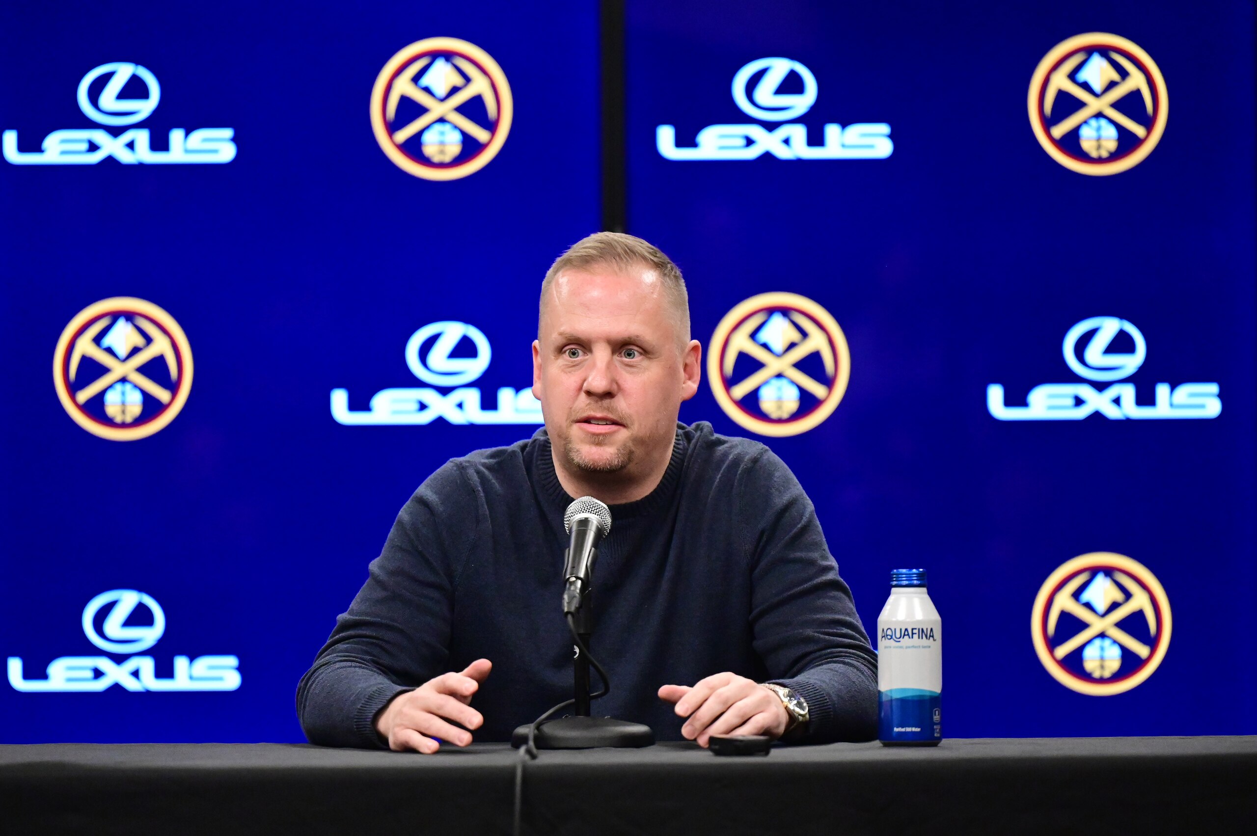 DENVER, CO - APRIL 29 : Tim Connelly, president of basketball operations of the Denver Nuggets, is in the press conference at Ball Arena in Denver, Colorado on Friday, April 29, 2022.(Photo by Hyoung Chang/MediaNews Group/The Denver Post via Getty Images)